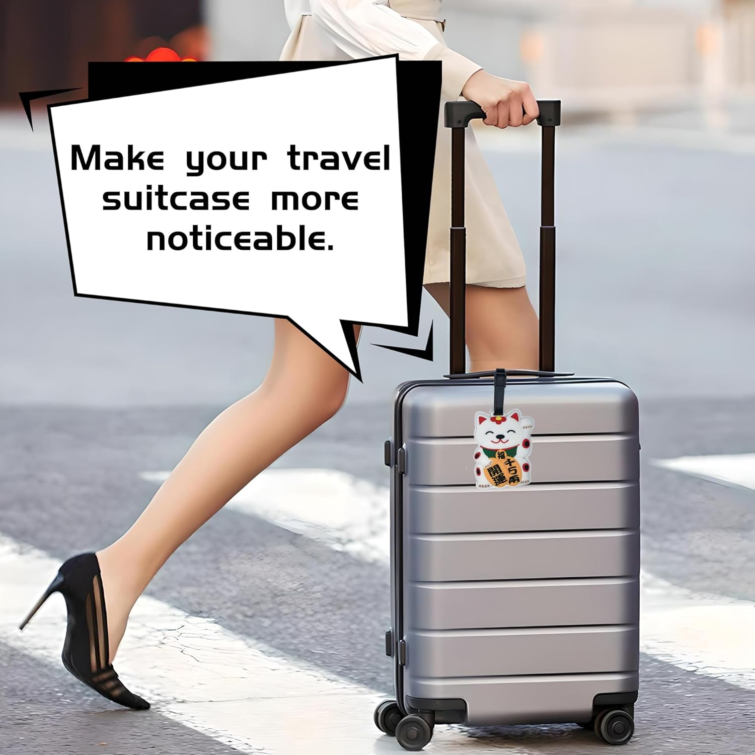 ANINIUCN Maneki Neko Japanese Silicone Luggage Tag &ndash; Cute Lucky Cat ID Label for Suitcases, Backpacks & Travel Bags &ndash; Fun Travel Accessory for Teens & Adults image number 4