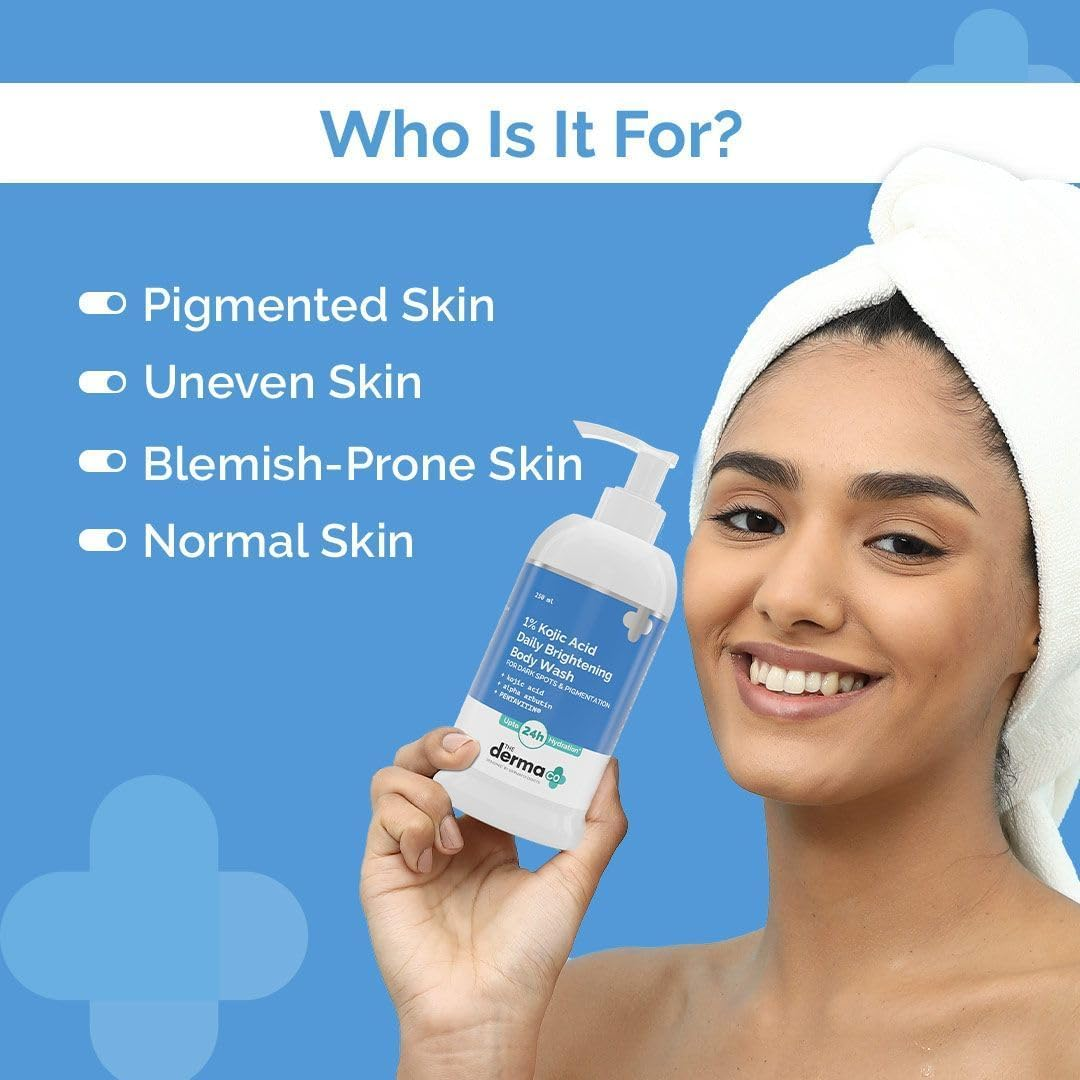 The Derma Co 1 Kojic Acid Daily Brightening Body Wash I Alpha Arbutin for Dark Spots Pigmentation I up to 24 Hour Hydration I Cleanses Brightens Skin I for All Skin Types- 250Ml image number 3