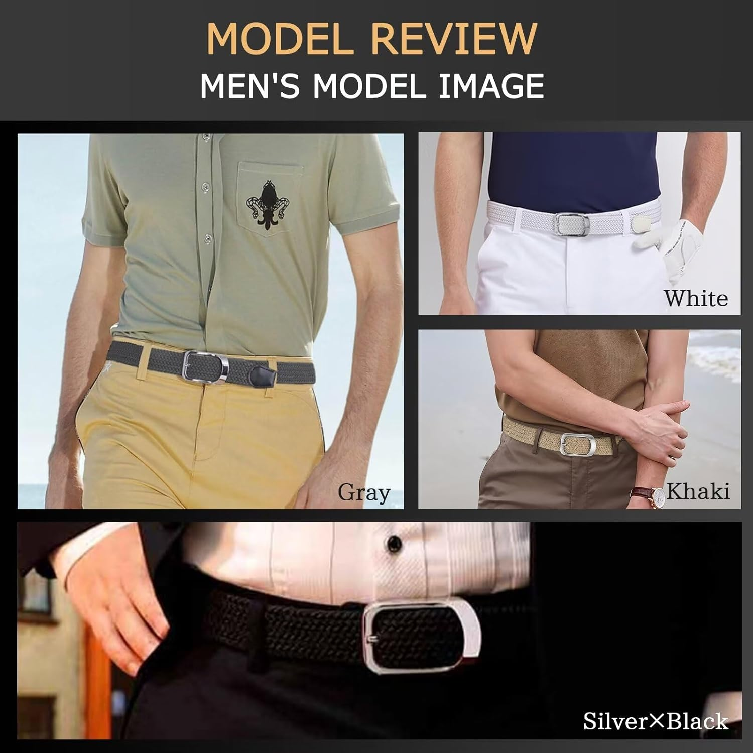 JIFANPAUL Men'S Mesh Belt, Large Size, Braided, No Holes, Elastic Belt, Stretchable, Golf, Casual, Business, Gentleman, Student Clothing, One Size Fits Most, Stretch, Blackd-Black Buckle, M [全長：約125Cm image number 3