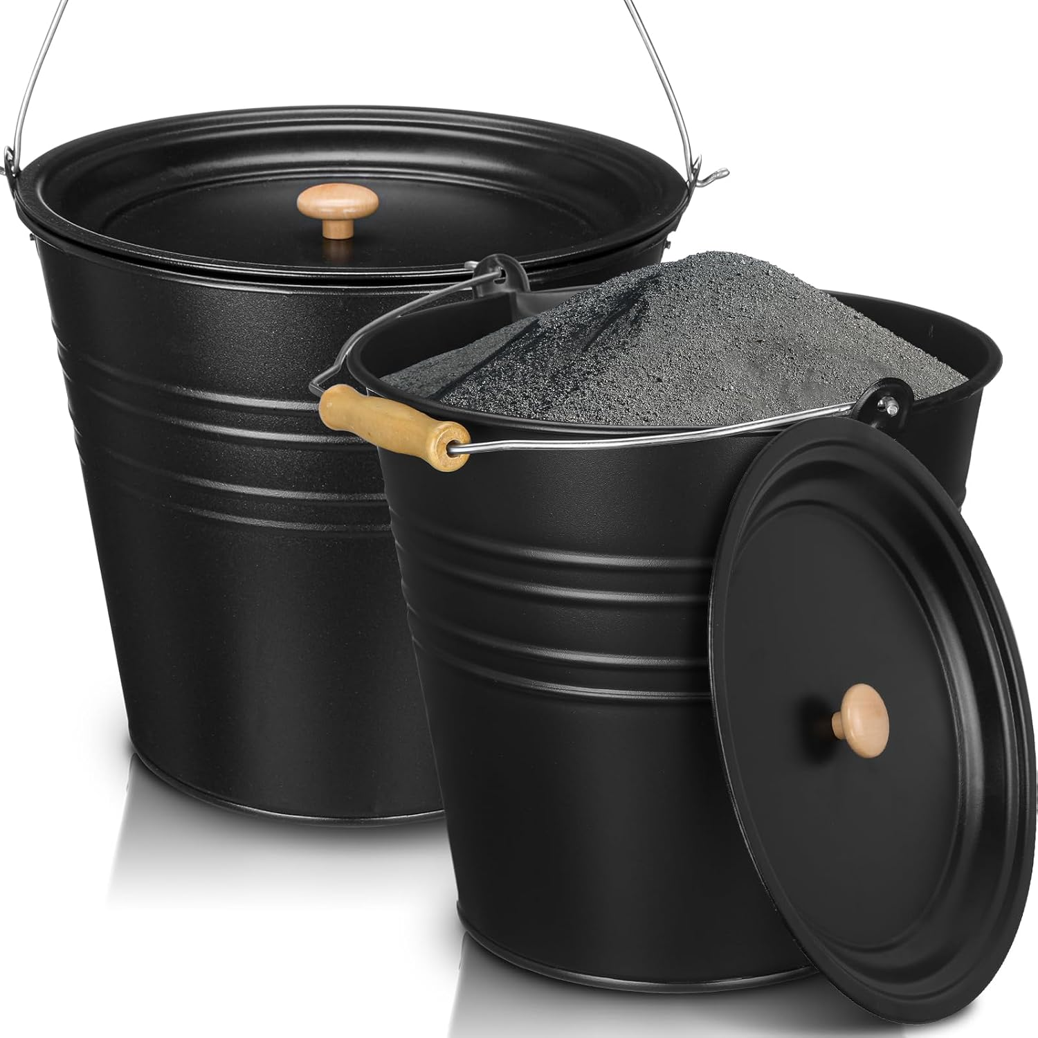 LOYIM 2 Pack Ash Bucket with Lid Fireplace Ash Bucket Black Metal Charcoal Bucket Fireplace Tool Ash Can for Fireplaces Fire Pits Hearth Wood Burning Stoves Indoor and Outdoor(3.2 Gallon) image number 5