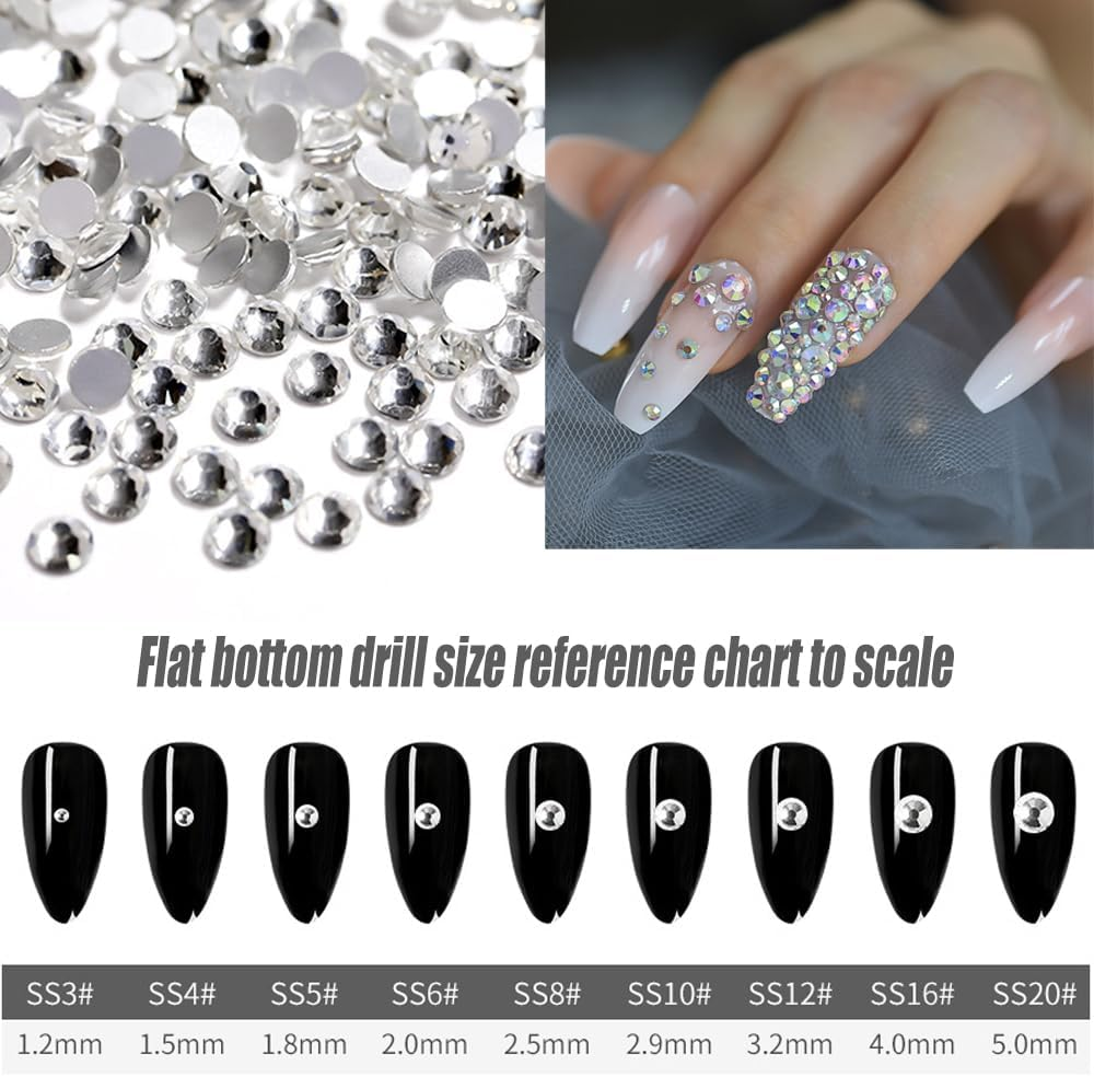 AIMALL 1440PCS Glitter Rhinestones Crystal Clear Flat Bottom Glass Nail Art Nail Drill: Sparkling Crystal Clear Flat-Backed Embellishments for Nail Art Design - Clear Crystal Ss20 image number 4