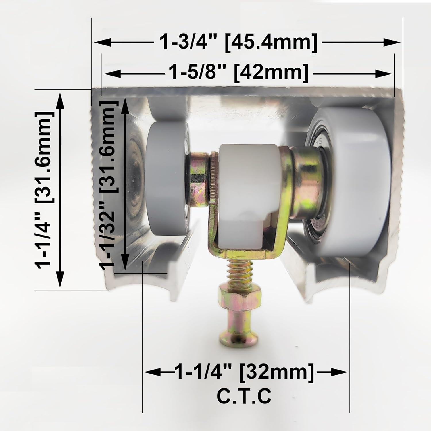 Pocket Door Commercial Grade Hanger Fits Johnson Part #1125 & Upgrades #1500 Hardware Kit, 1" Nylon Ball Bearing, 1-1/4" C.T.C, Min. 1" Thick Doors, 200Lbs Capacity image number 1