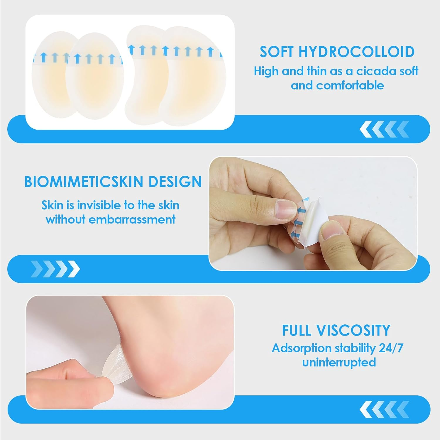 12 Pcs Feet Blister Plasters, Invisible Waterproof Blister Pads for Heel Toes Foot Protect, Hydrocolloid Blister Bandages for Active People Athletes Running Hiking Dancing Daily Wear (2 Styles) image number 4