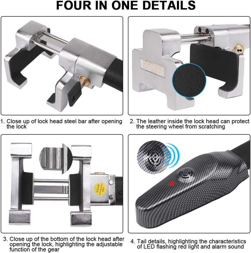 Steering Wheel Lock Universal Car anti Theft Security Alarm Closure Retractable Anti-Theft Protection image number 4