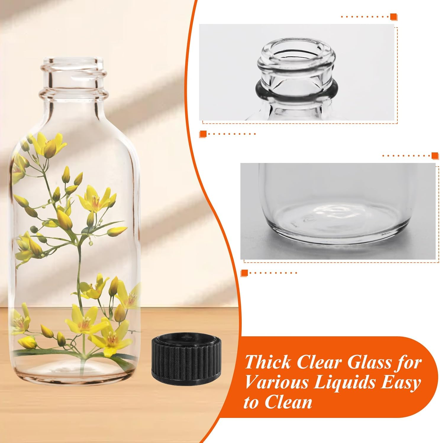 12 Glass Bottles Set with Lid, Small Glass Container with Lid, Spice Jar, Juice Bottle, 60Ml Travel Sample Bottle, with 3 Stainless Steel Funnels, Stickers, Cup Brush, Pen,Packed in a Separate Box image number 3