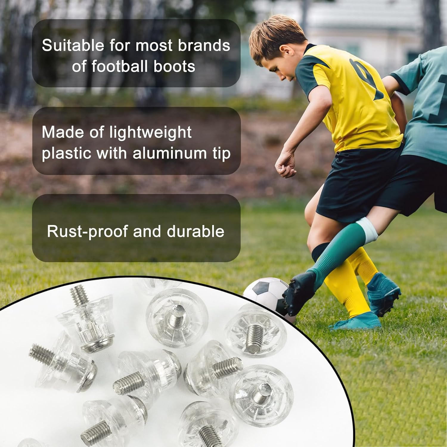 12Pcs Aluminum Nail Head Plastic Football Cleats Screw on Studs, 2 Sizes Football Cleat Replacement Studs for Adult Training Soccer Spike Replacement Spikes, Rugby Replacement Studs