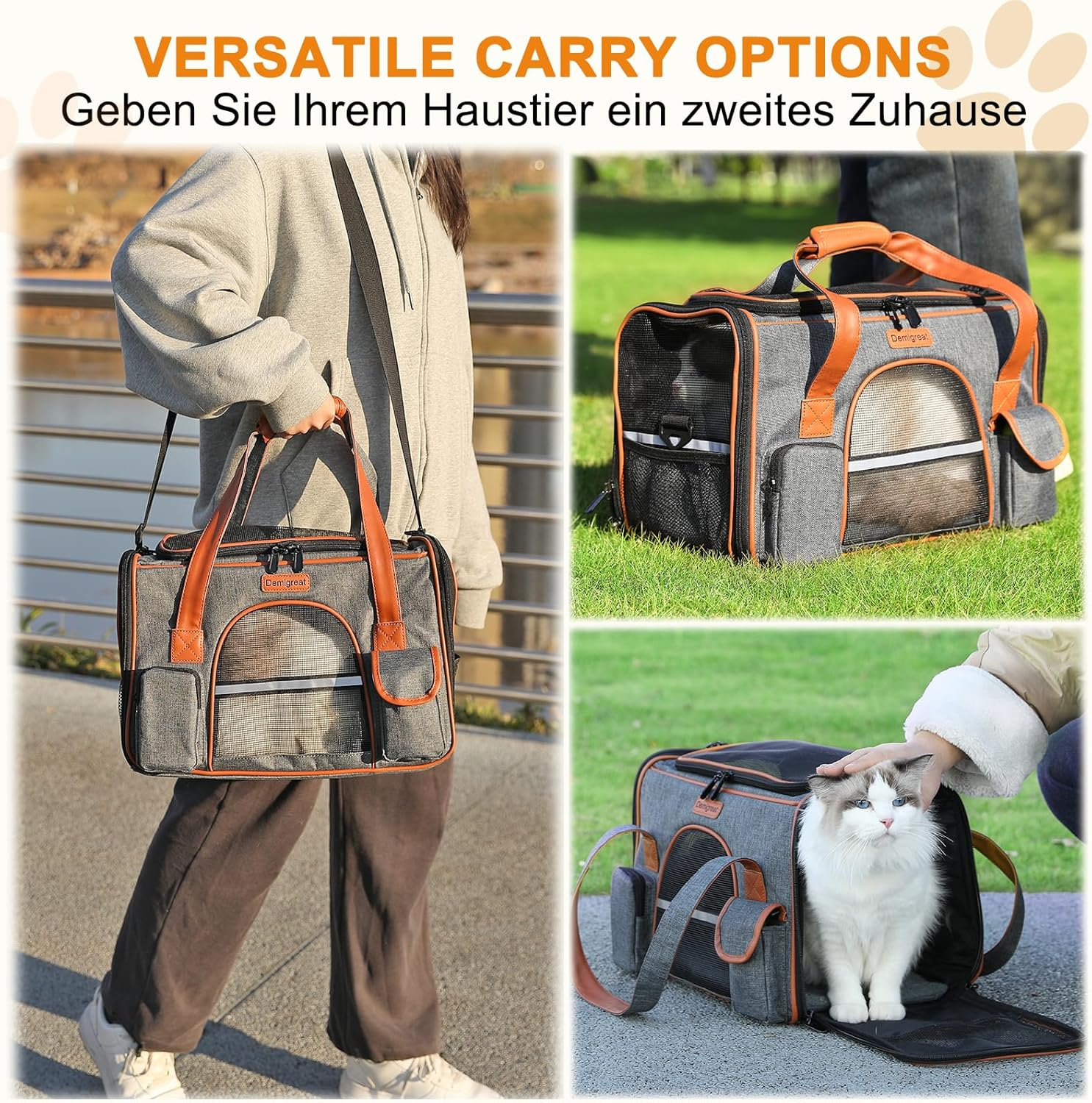 Demigreat Foldable Transport Bag for Cats Dogs up to 8 Kg, Breathable Transport Box for Medium Small Dogs Cats, Dog Carrier Cat Carrier image number 2