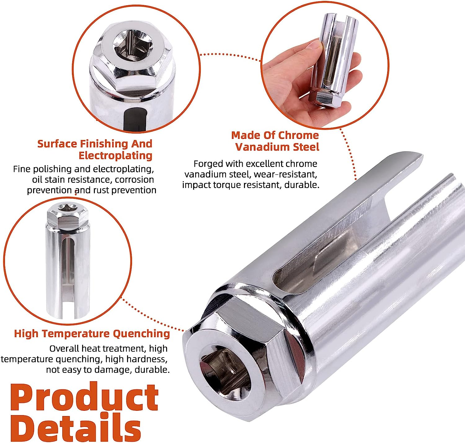 Tanstic 5Pcs Automotive Oxygen Sensor Socket Kit, Oxygen Sensor Offset Wrench Removal Tool and Thread Chaser Set with Storage Box for Vehicle image number 3