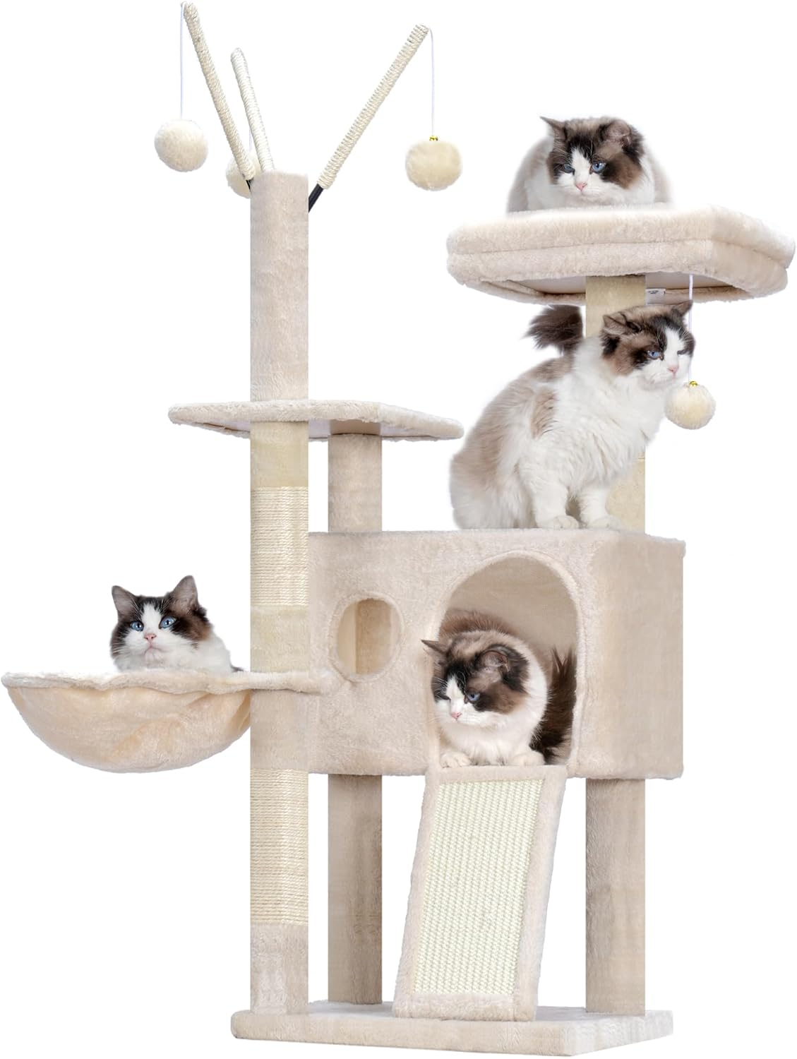 Hey-Brother Cat Tree Tower, Scratching Posts with Removable Toys, Cozy Condo, Platform, Hammock, Sisal Scratch Board and Ball for Indoor Kittens, 105 Cm, Smoky Gray MPJ008SG