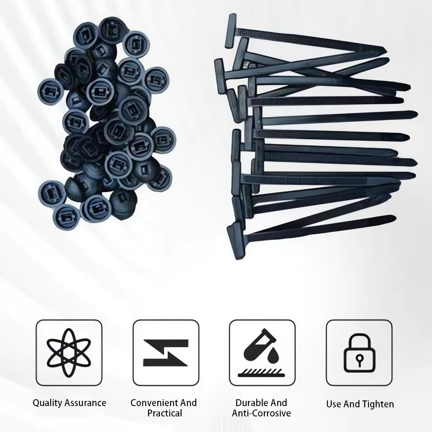 Cable Tie Buckle, 100PCS Heavy Duty Zip Ties, UV Resistant Plastic Self-Locking Fasteners with Pin & Button Design, Universal for Cars, Bumpers, Panels & DIY Auto Repairs image number 1