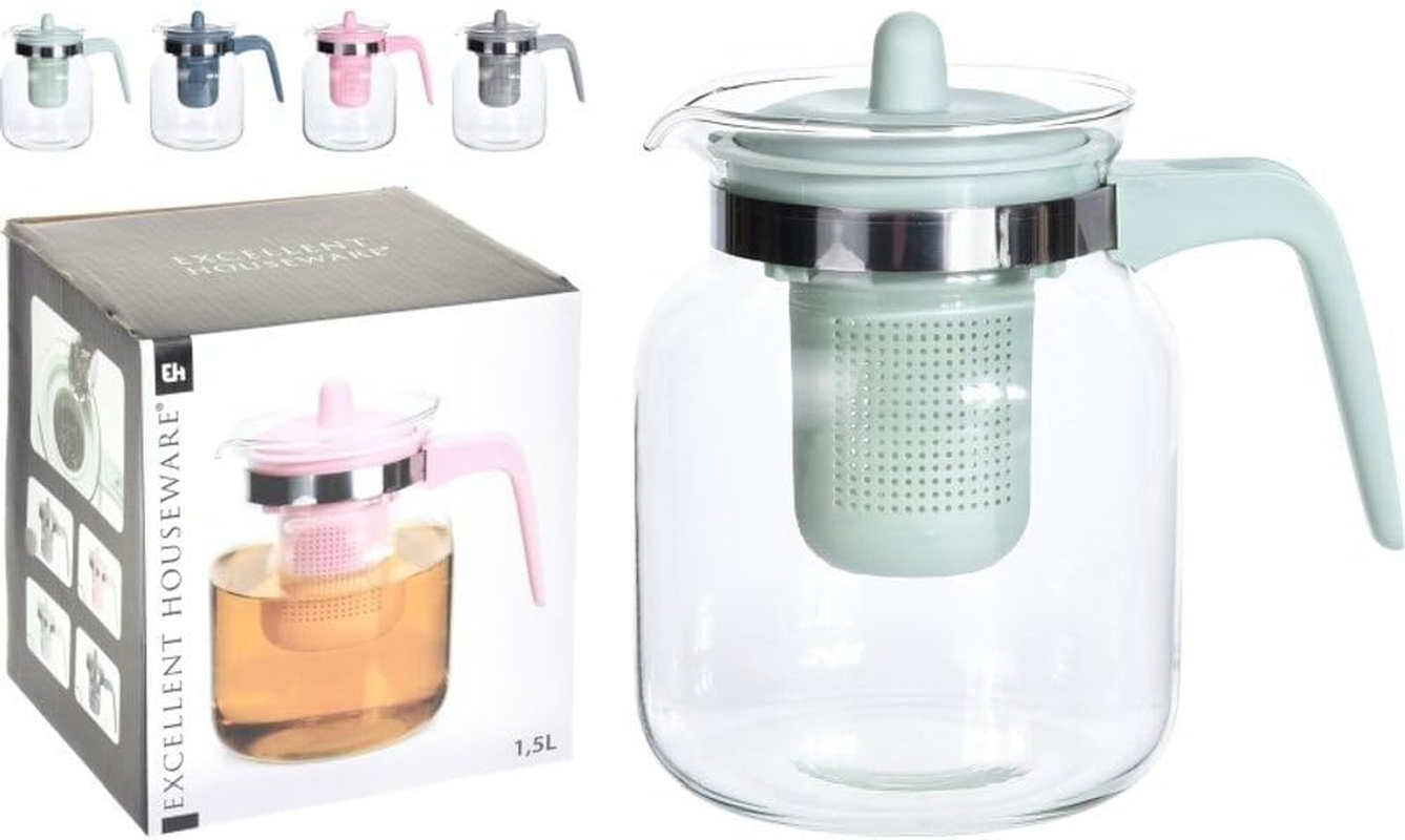 EXCELLENT HOUSEWARE 76320 Glass Teapot, Clear, 1.5 L