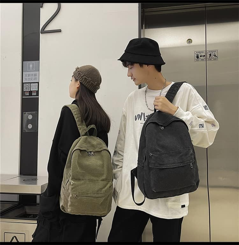 KAOBIO Canvas Backpack for Women Men Vintage Aesthetic Bags Travel Daypack Boho Hippie Grunge Backpack - Sage Green image number 4