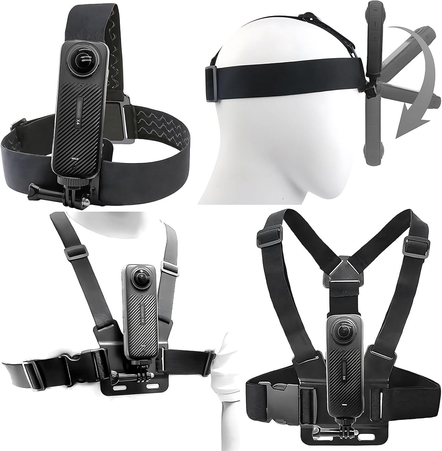 Chest Mount Harness Chesty Vest Head Mount Strap Kit for Insta 360 X4 X3 X2 X ACE Pro ONE RS R GO 2 3, Compatible with Gopro Hero 12 11 10 9 8 7 6 5 4 3+ Max, DJI Osmo Action 4 3 2 Cameras image number 3
