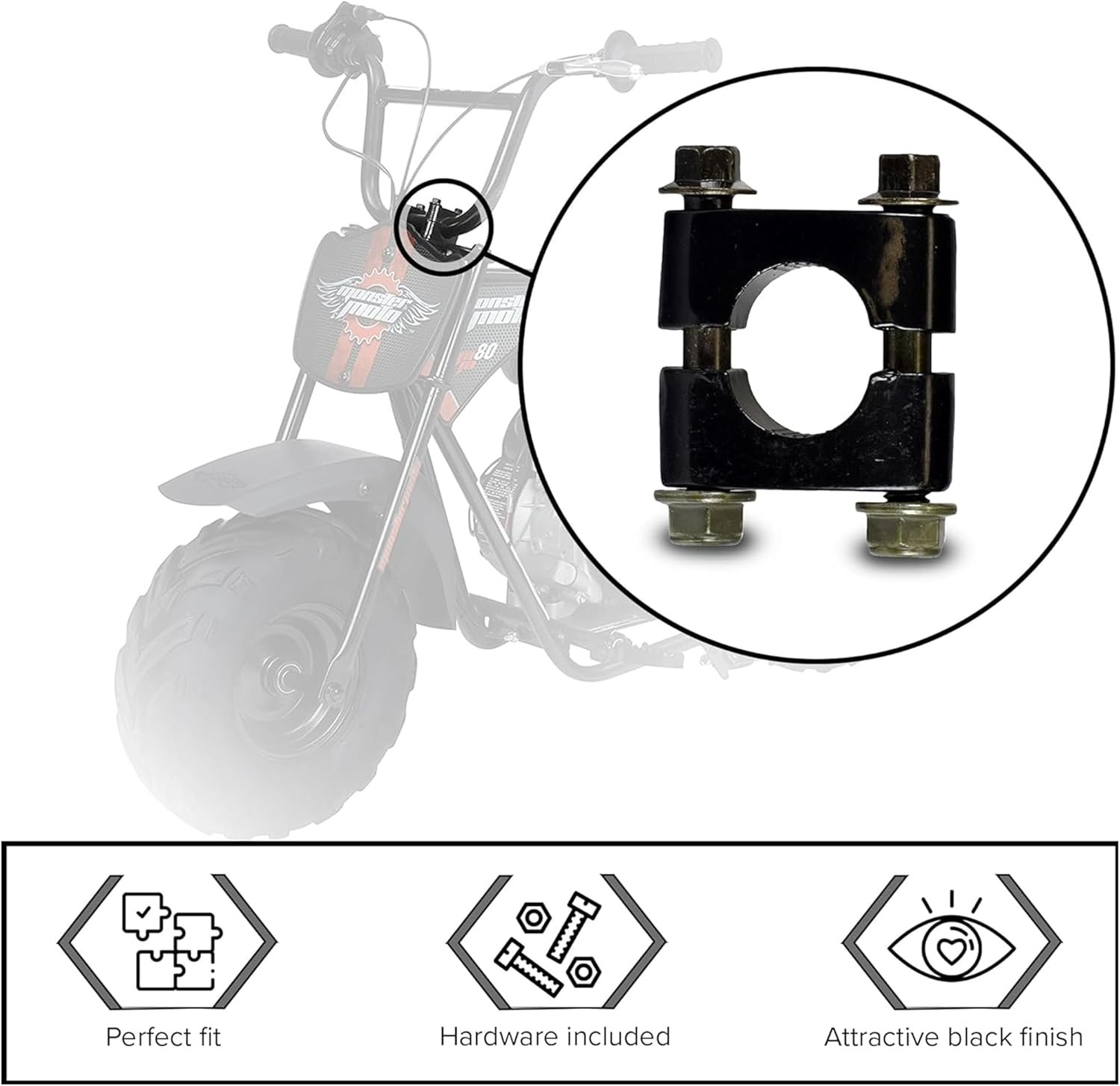 Motorcycle Handlebar Risers, 22Mm Universal Mount Kit, 7/8 Inch Aluminum Clamp, 2-Piece Set image number 3