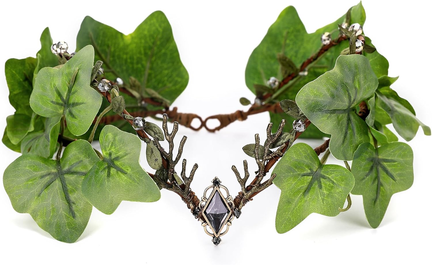 MOSTORY Forest Leaf Fairy Crown - Floral Elf Crown Forest Headwear Green Leaf Headband for Women Renaissance Masquerade Cosplay Halloween Renfaire Accessories Forest Wedding image number 3