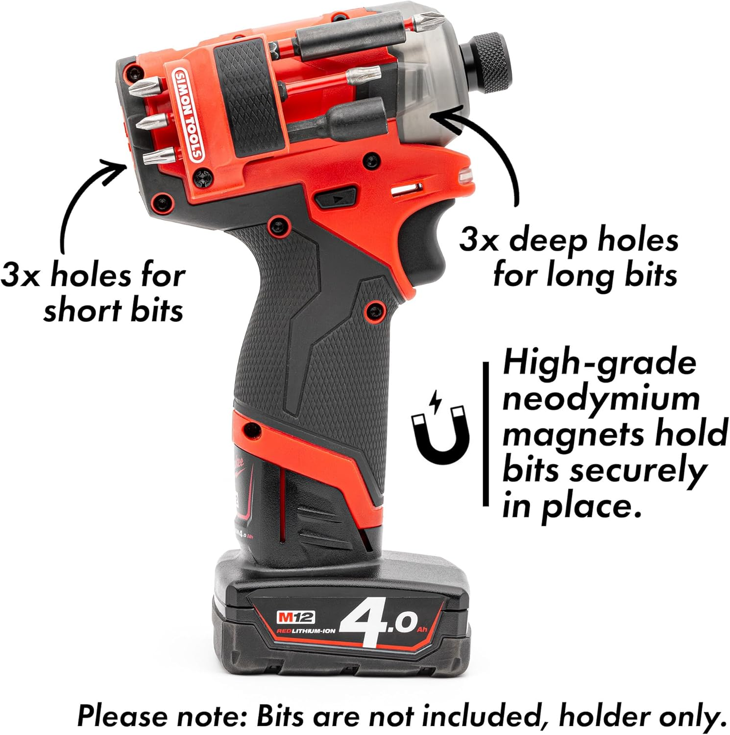 Simon Tools Magnetic Bit Holder for Milwaukee M12 Gen 2 Impact Driver & Drill - Milwaukee Bit Holder for M12 image number 3