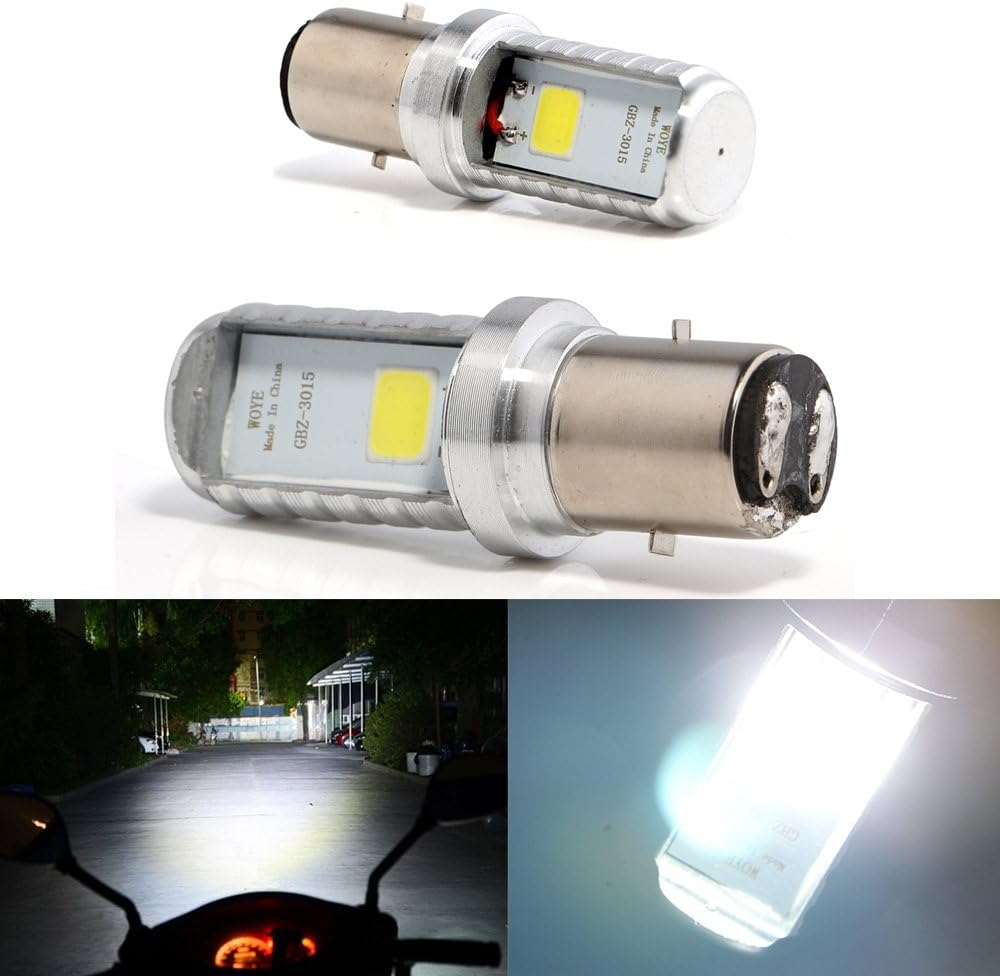 Grandview BA20D LED Bulbs, 2Pcs White BA20D Motorcycle Front Headlight Bulbs, H616 High/Low Beam COB Motorcycle LED Headlight Bulbs (DC 9-80V)
