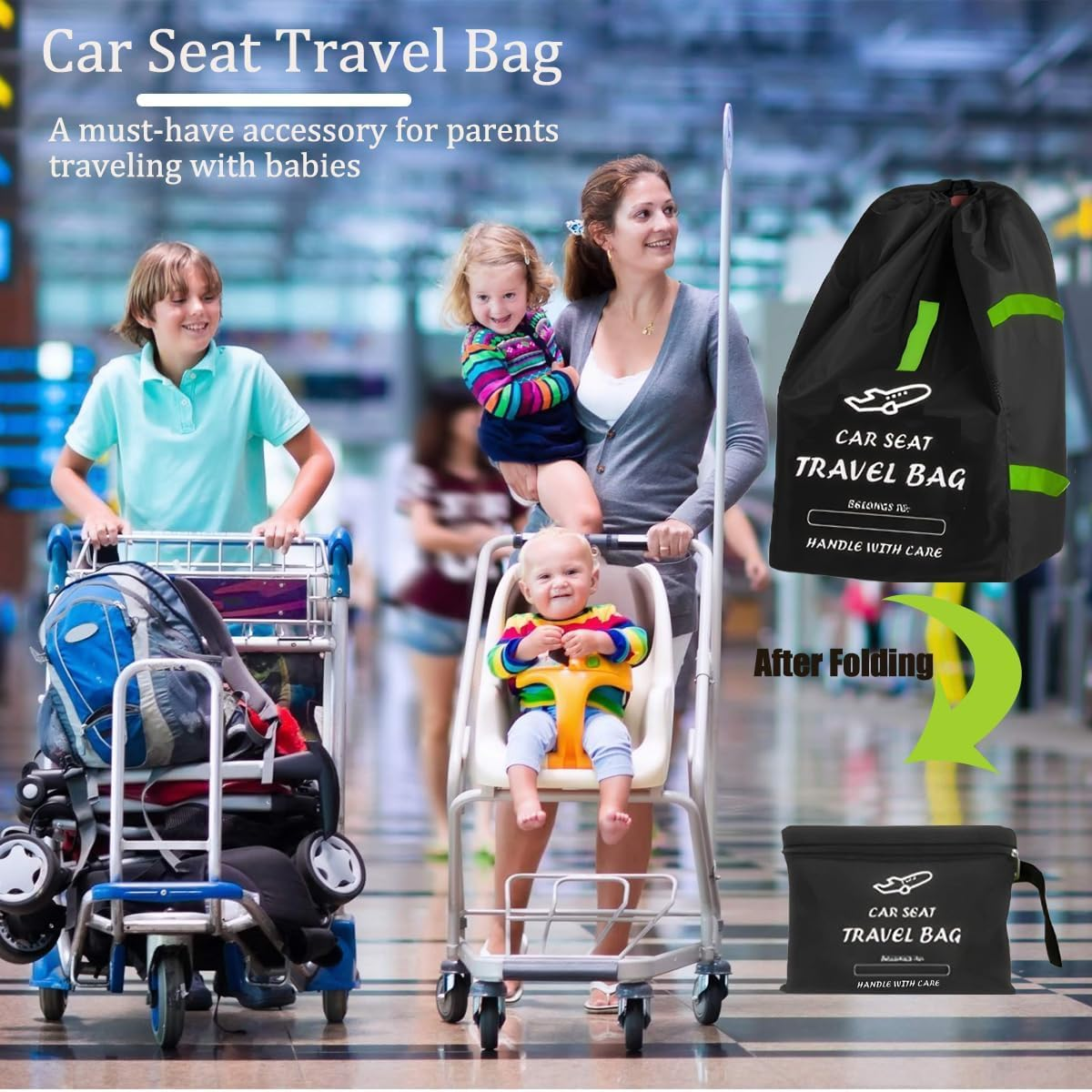 Bestbless Stroller Travel Bag, Portable Pram Bag for Airplane, Car Seat Travel Bag, Large Pushchair Cover with Shoulder Strap, Waterproof Gate Check Bag for Infant Strollers (L)