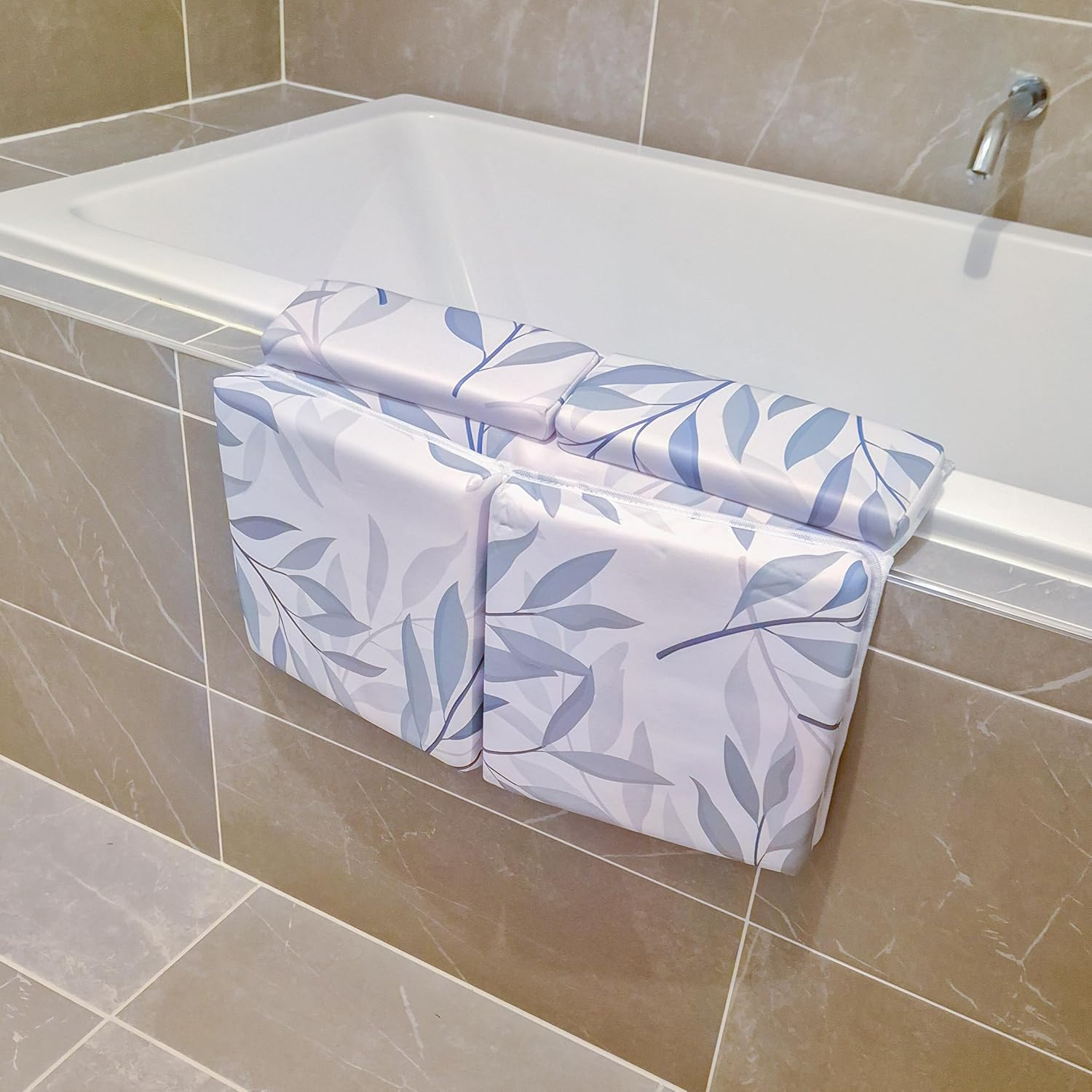 Baby Bath Kneeler and Elbow Rest Pad Set - Super Thick Kneeler and Elbow Pad with Toy Storage and Organiser Pockets (Australian Eucalyptus, 58Cm W X 52Cm L X 4Cm H) - Australian Eucalyptus image number 6