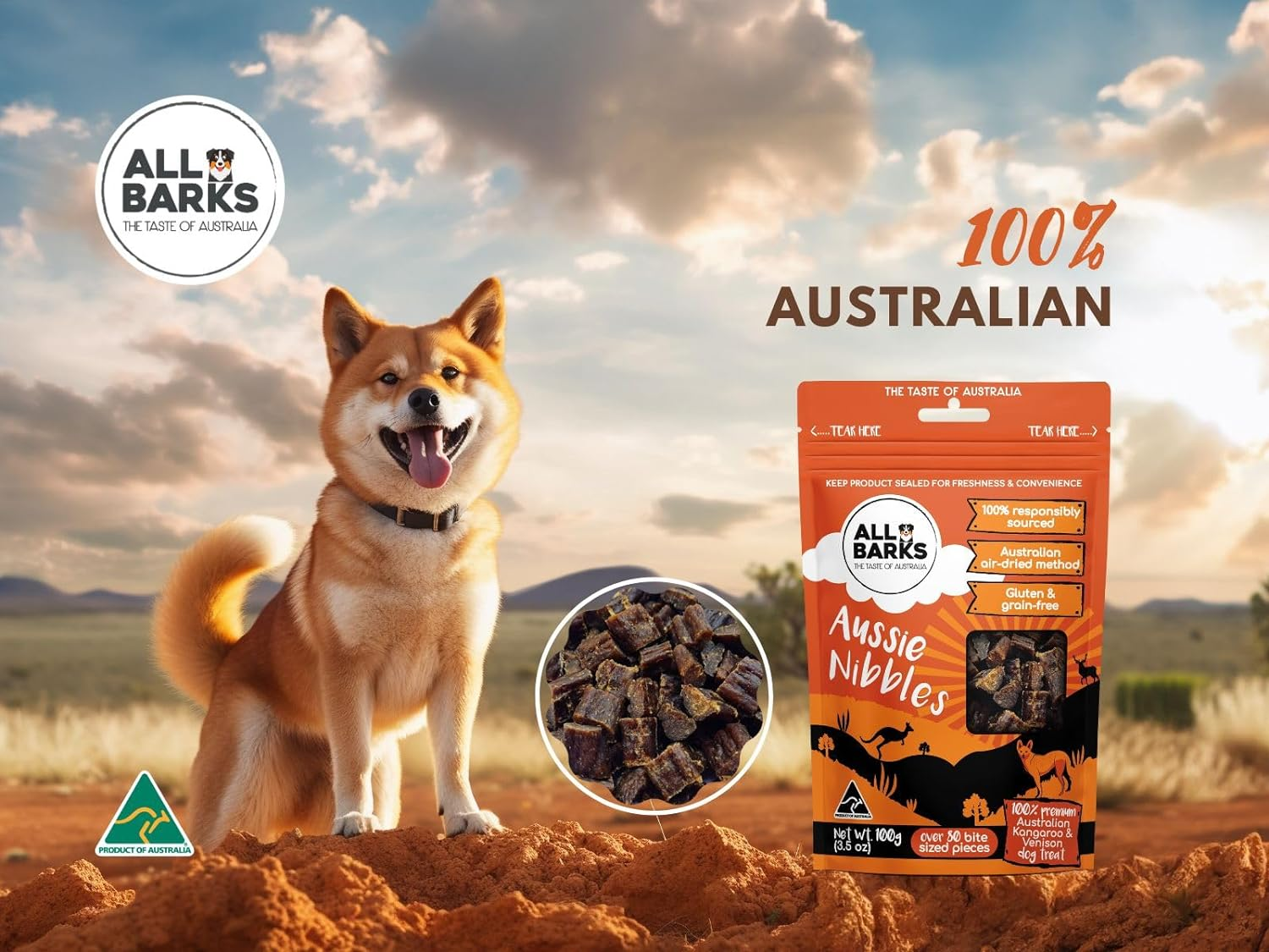 ALL BARKS Aussie Nibbles - 100% Aussie Venison and Kangaroo - Natural, Grain-Free, Australian Dog Treats - Snacks, Training or Rewards for Dogs - 100G image number 6