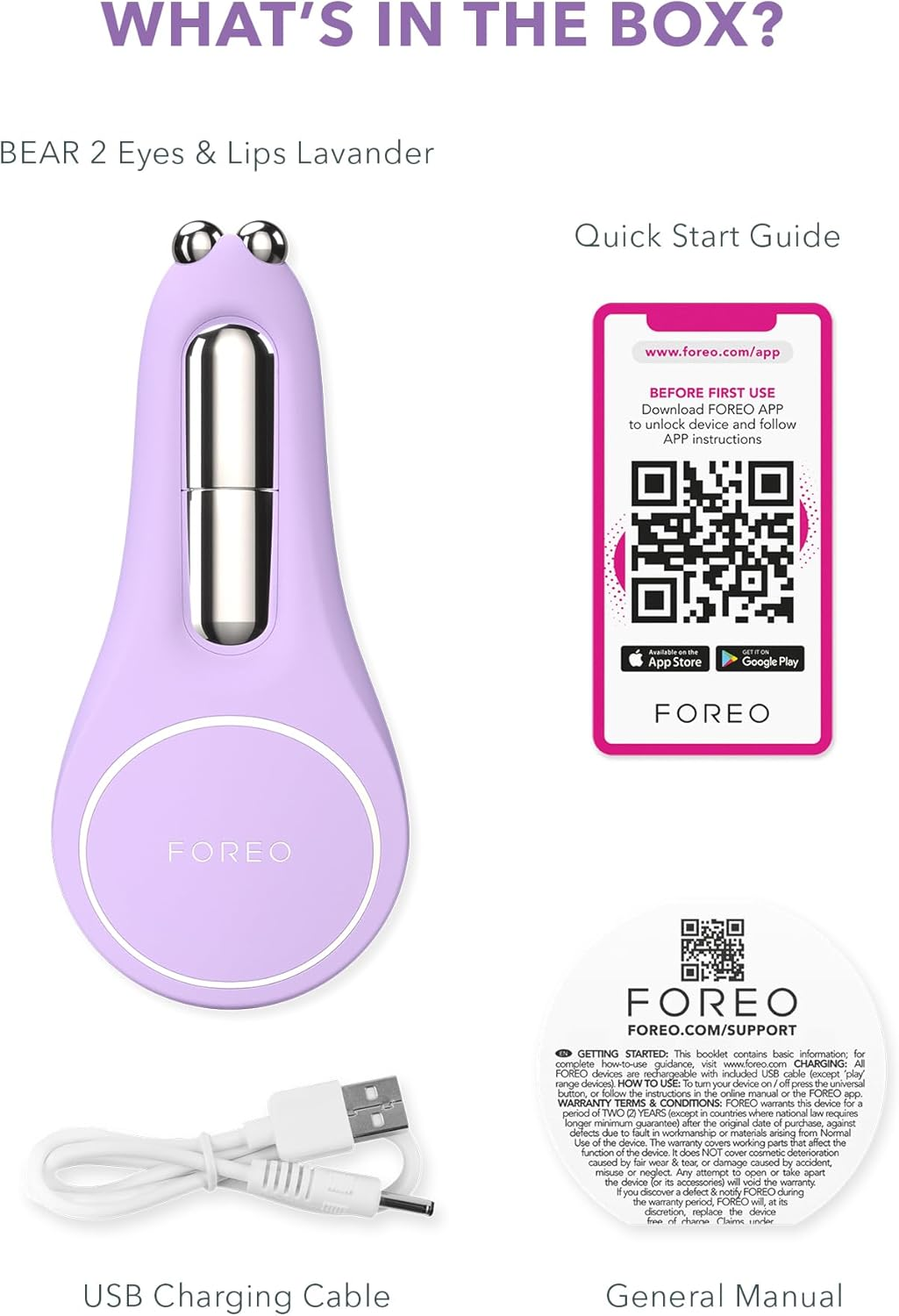 FOREO Bear 2 Eyes & Lips - Microcurrent Line Smoothing Instant Face Lift - - Eye Care Device - Brow Lift - Dark Circles under Eye Treatment & Lip Plumper Device - Firming Beauty Products - Lavender image number 3