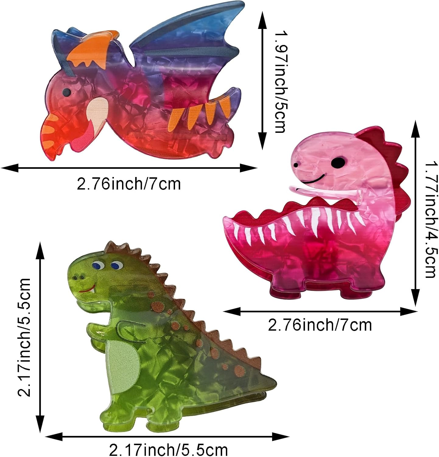 3 PACK Dinosaur Hair Clip, Acrylic Acetate Hair Clip, Y2K Accessories Cute Small Hair Clips for Thick Hair for Women Girls(Style 2) image number 6