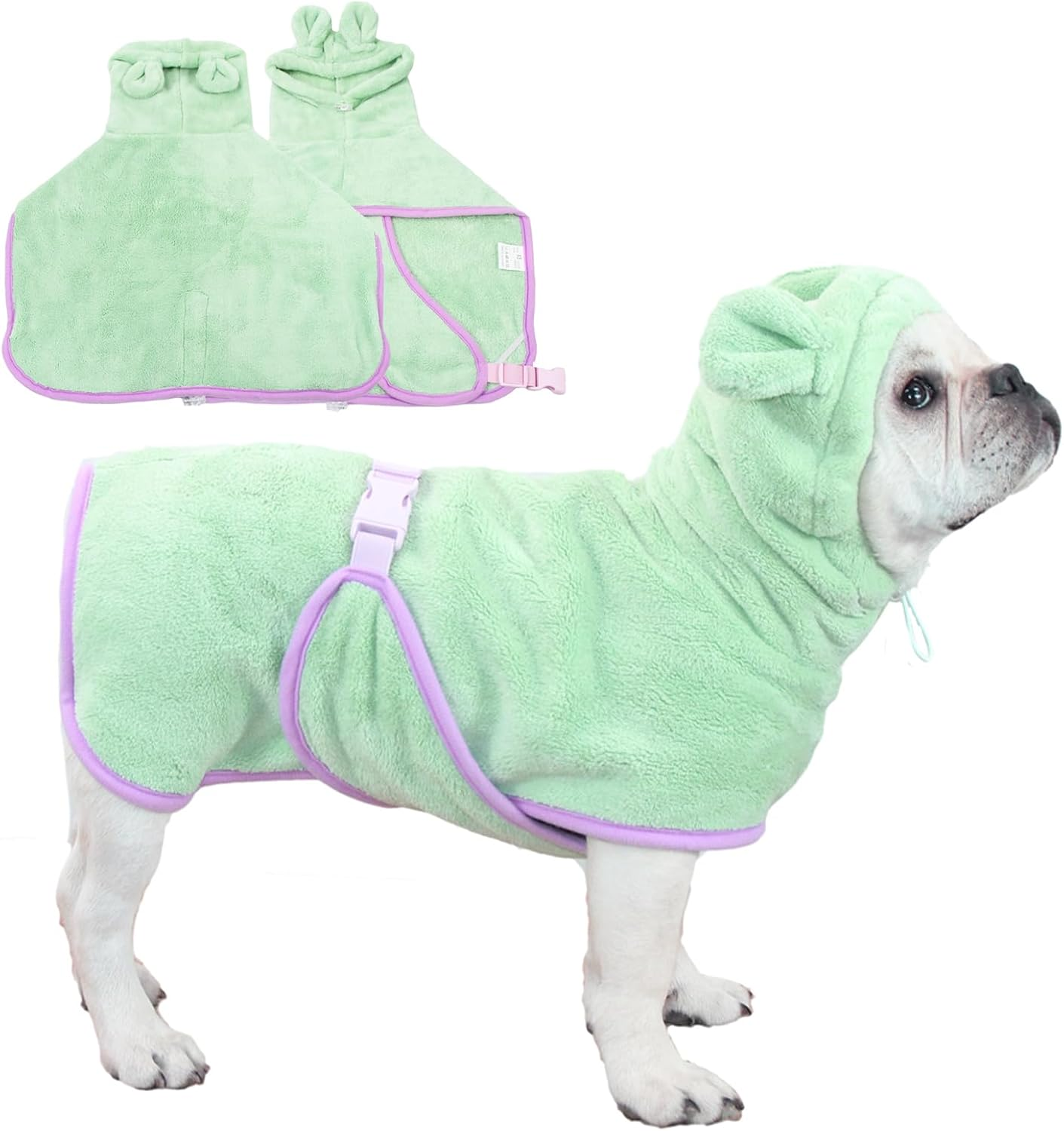 Fnaobai Pet Bathrobe for Dog Cat Absorbently Quick Drying Coat Cute Dogs Bath Towel Hooded Robe Adjustable Collar & Belly Strap for Pool Beach (Pink, XS)