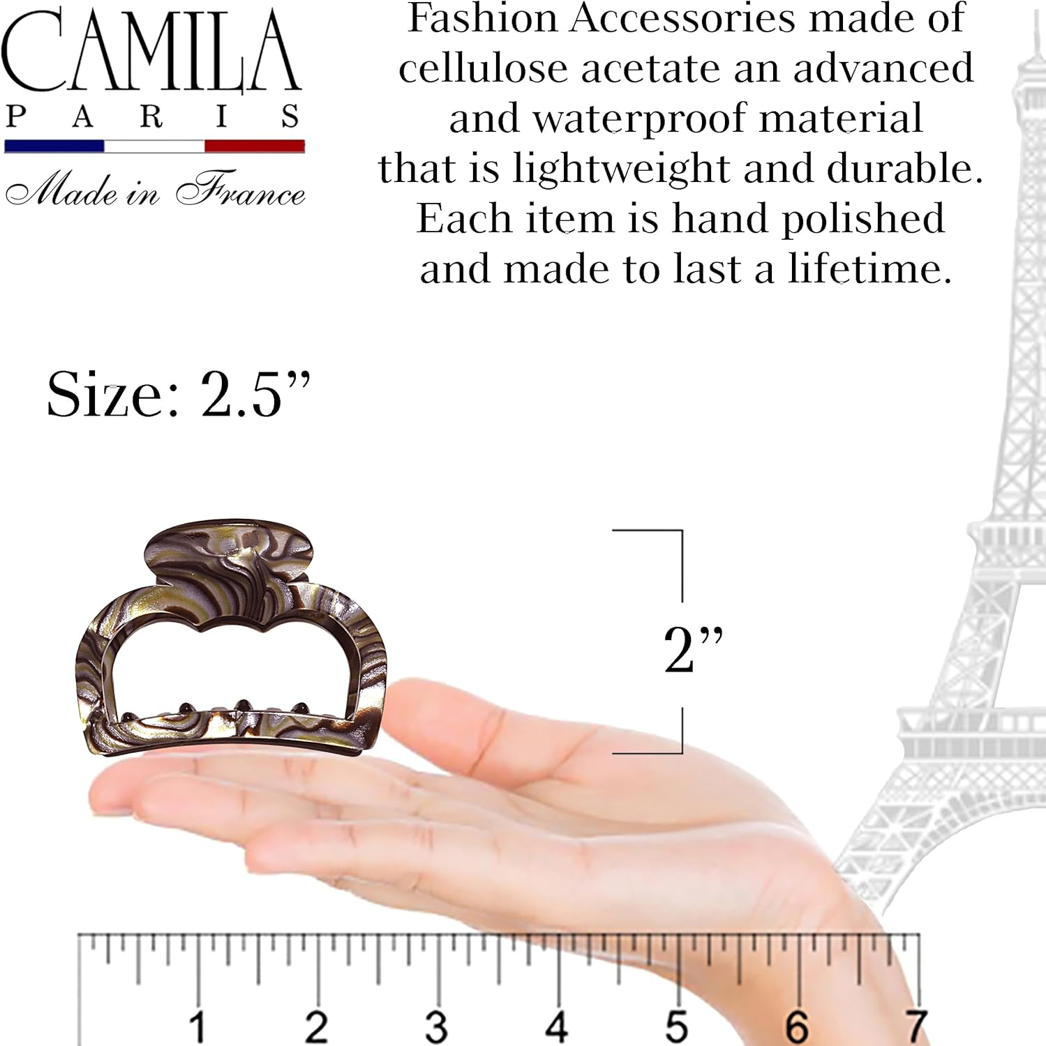 Camila Paris CP3593 French Hair Clip for Women, Small 2.5 Inch Handmade, Onyx, Girls Hair Claw Clips Jaw Fashion Durable Styling Hair Accessories for Women, Strong Hold No Slip Grip. Made in France image number 4