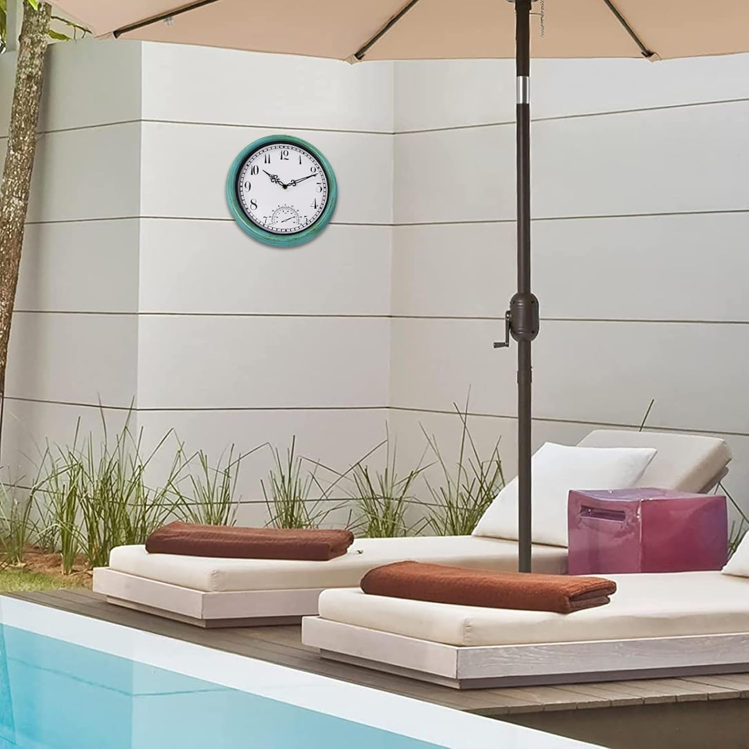 Outdoor Wall Clock 12 Inch Waterproof Outdoor Clock Vintage Retro Outdoor Clocks with Thermometer Non-Ticking Battery-Operated Outdoor Clocks for Patio Pool Porch Garden Outdoor Clock Thermometer image number 3