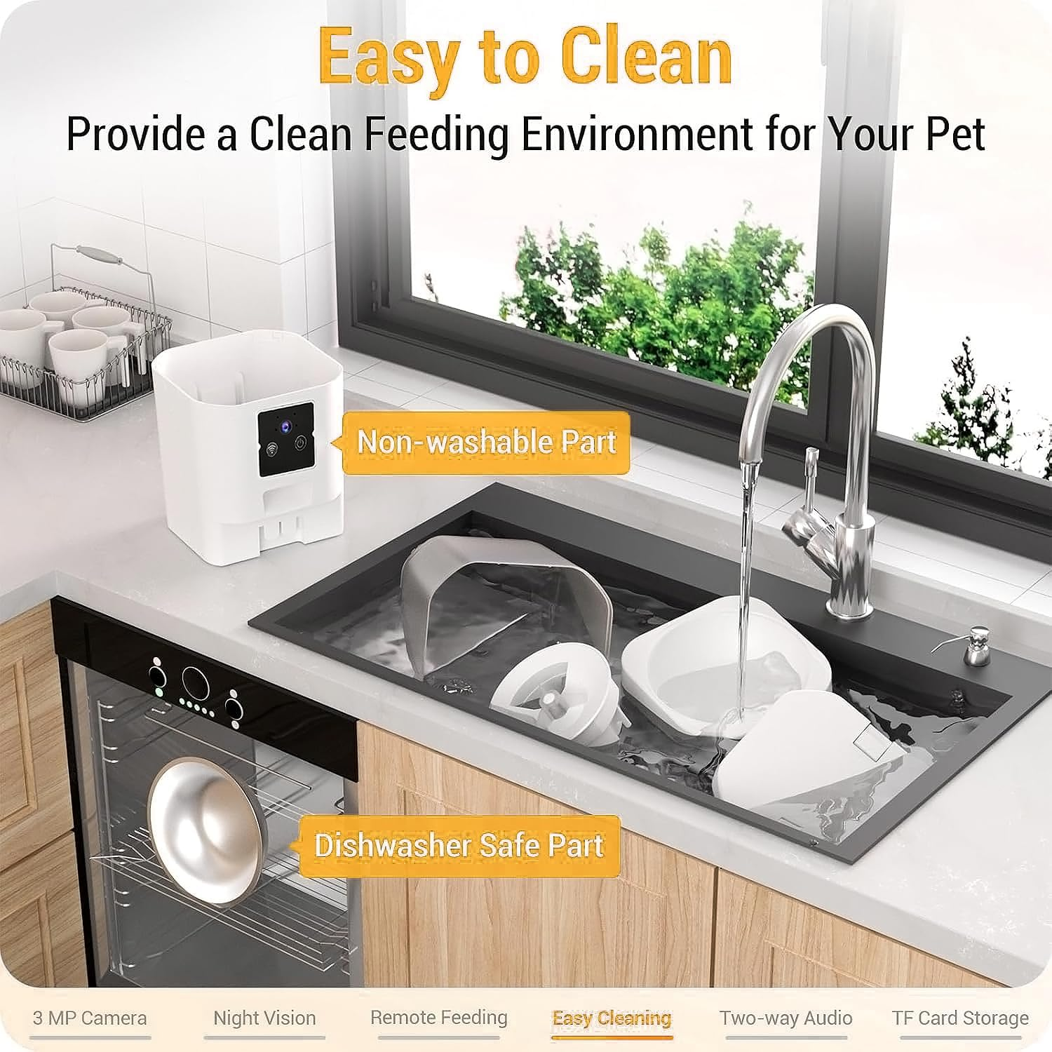 VIC Automatic Cat Feeder with 2K Camera: 5G Wifi Automatic Dog Feeder with Night Vision,Cat Food Dispenser with 7L Large Food Storage Container for Multiple Pet,Detachable for Easy Clean image number 4
