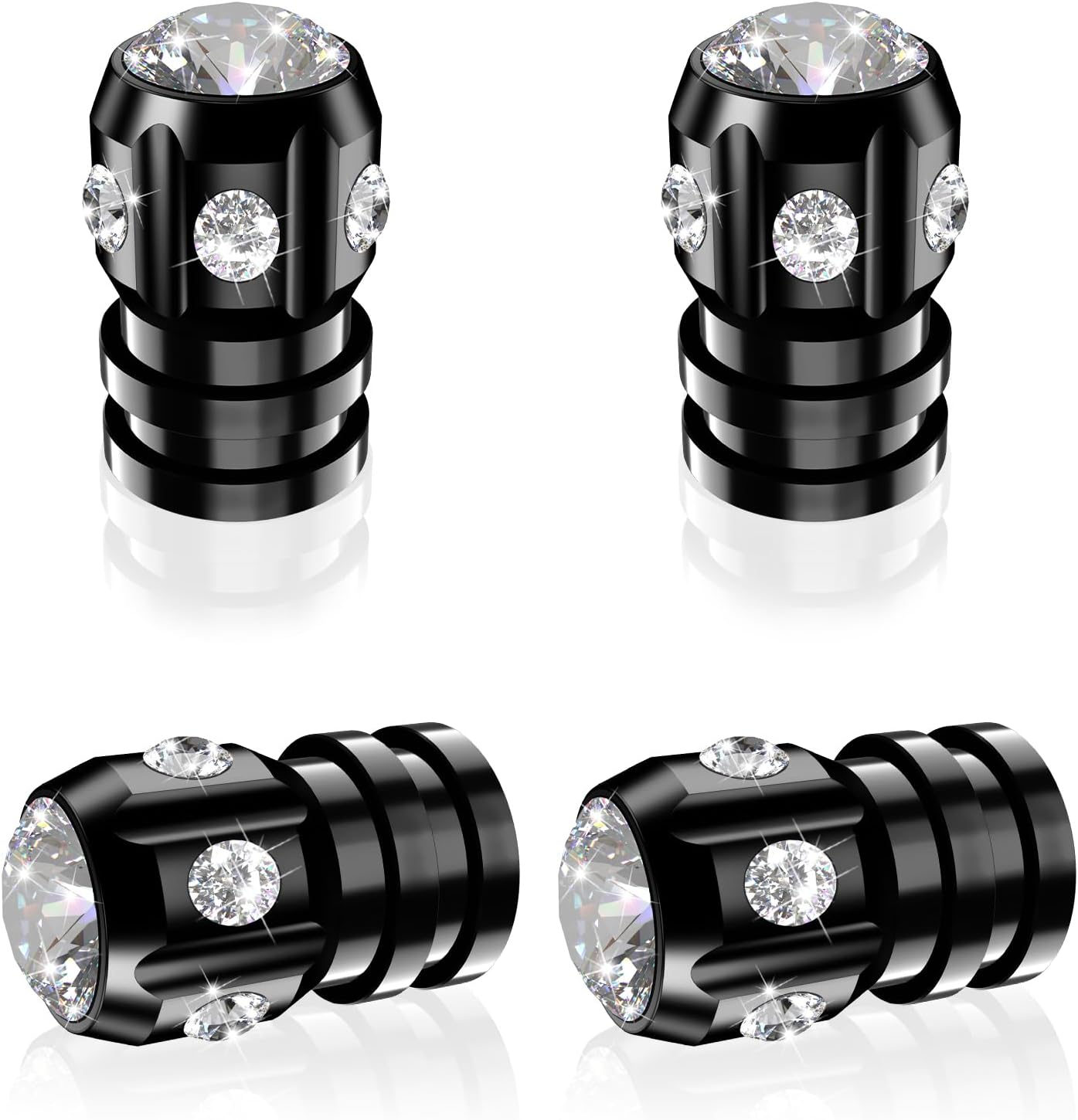 QUARKACE Tire Valve Caps, Bling Valve Stem Caps with Sparkly Rhinestones, Tire Caps 4 Pack for Cars Suvs Trucks Motorcycles Bikes, Anti-Fading Coating, Corrosion Resistant, Air Leakproof - Black