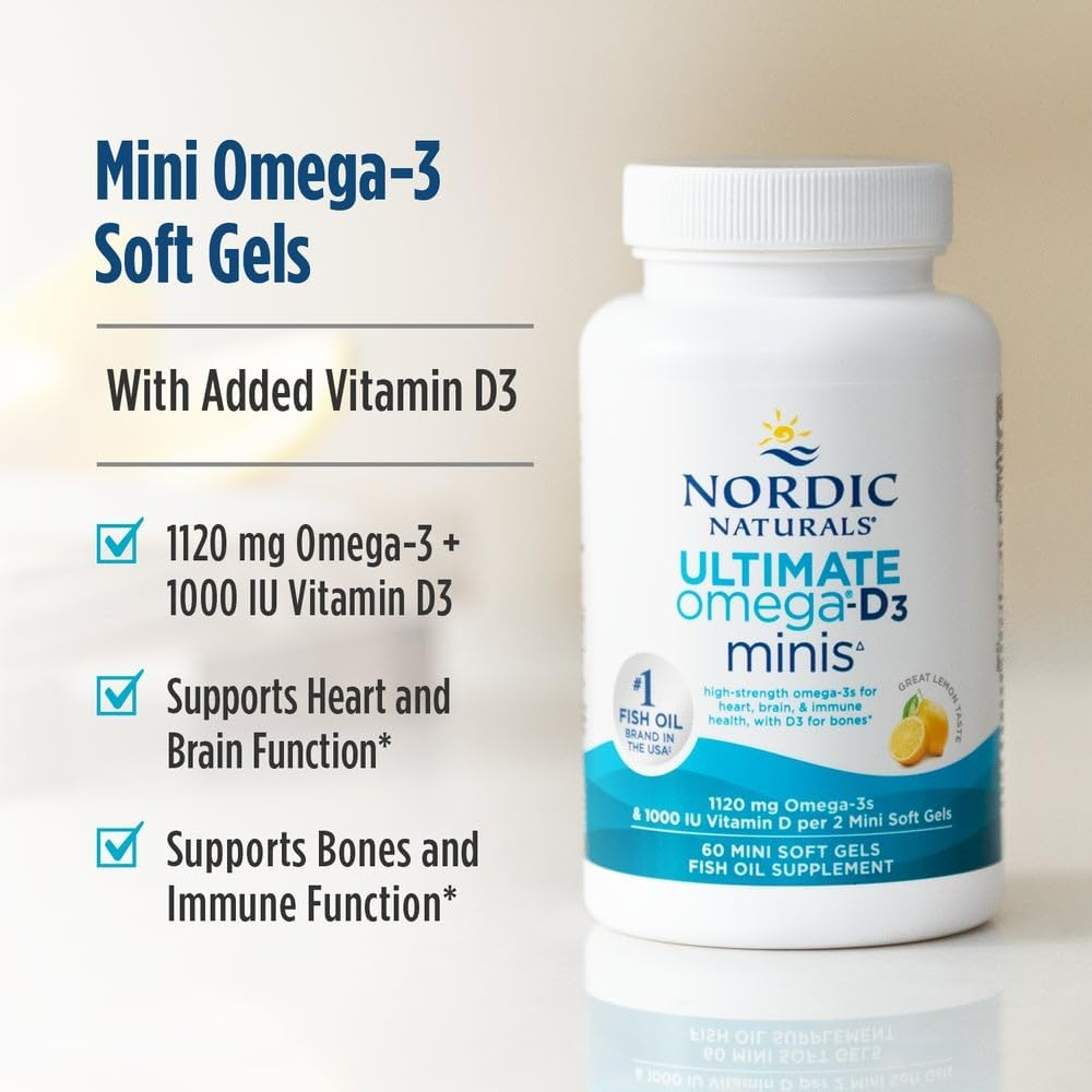 Nordic Naturals Ultimate Omega 2X Mini D3, Lemon Flavor - 1120 Mg Omega-3 + 1000 IU Vitamin D3-60 Mini Soft Gels - Omega-3 Fish Oil - EPA & DHA - Promotes Brain & Heart Health - 30 Servings - Fish image number 5