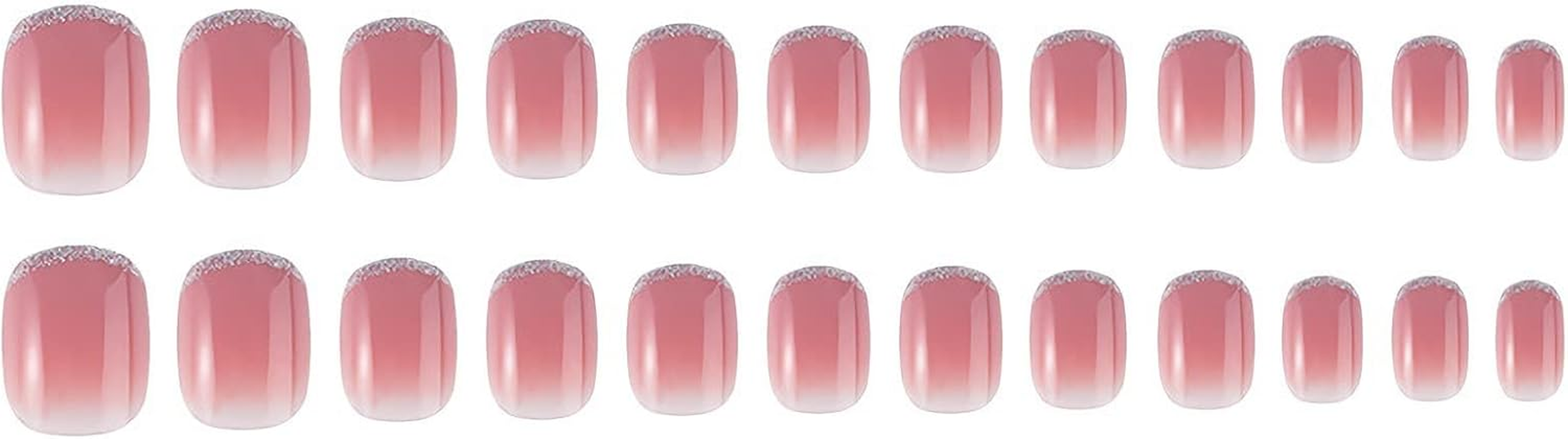 RYUUSEI 24Pcs Short French Tips Press on Nails, Gold Glitter Fake Nails with Design Square Nude Pink Acrylic False Nail Kits Stick Glue on Nails Sets for Women Reusable Full Cover Gel Nails image number 4