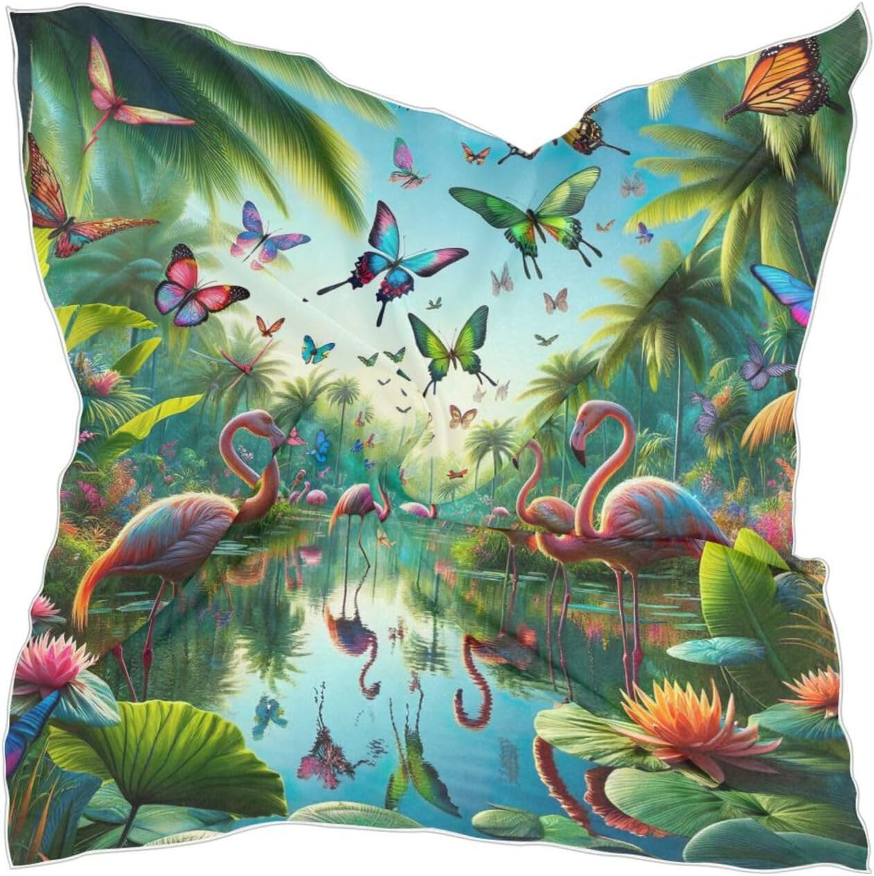 Camouflage Women'S Fashion Square Satin Headscarf Headdress Silk Scarf - Butterflies And Dragonflies image number 7