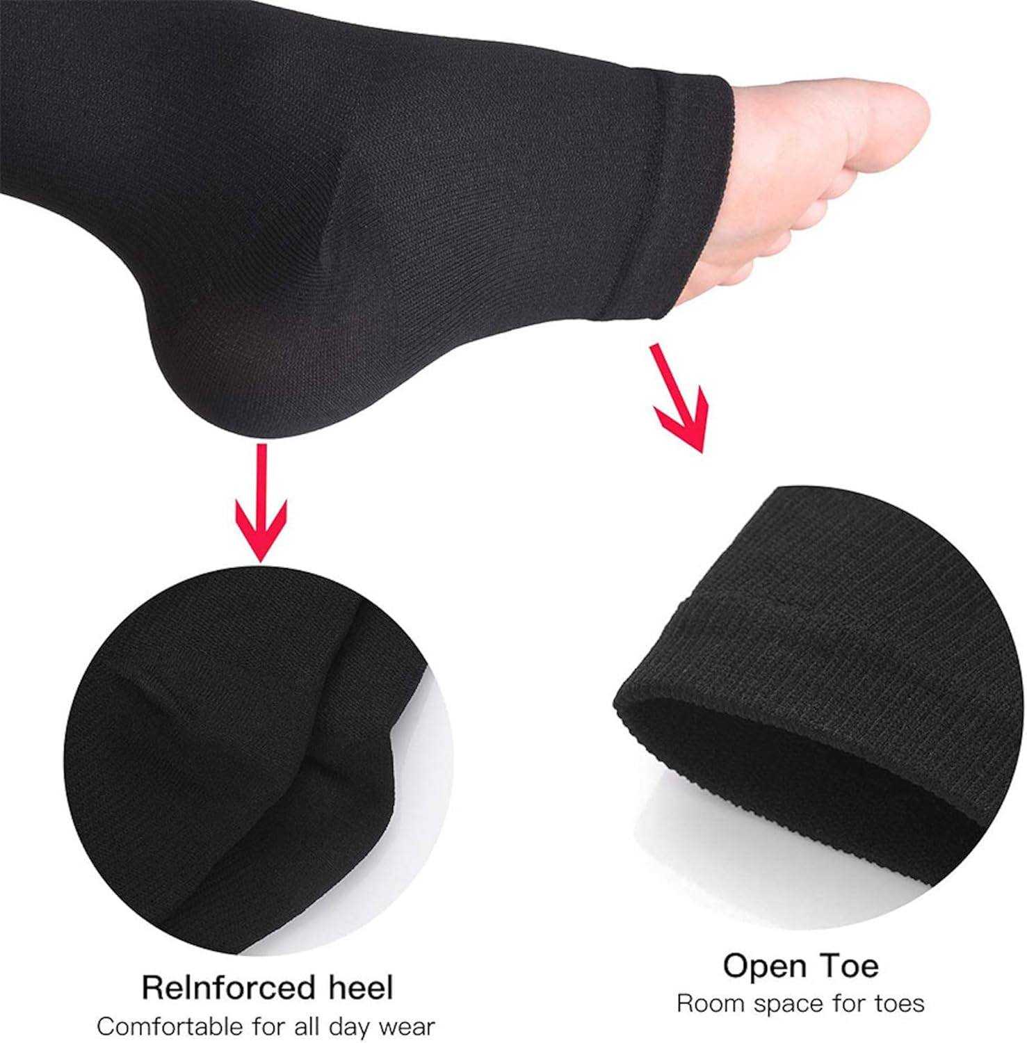 Zipper Compression Socks for Women and Men - Toeless Thigh High Open Toe with Zipper, Easy On/Off, Ideal for Pain Relief and Improved Circulation (Black) (L/XL) image number 4