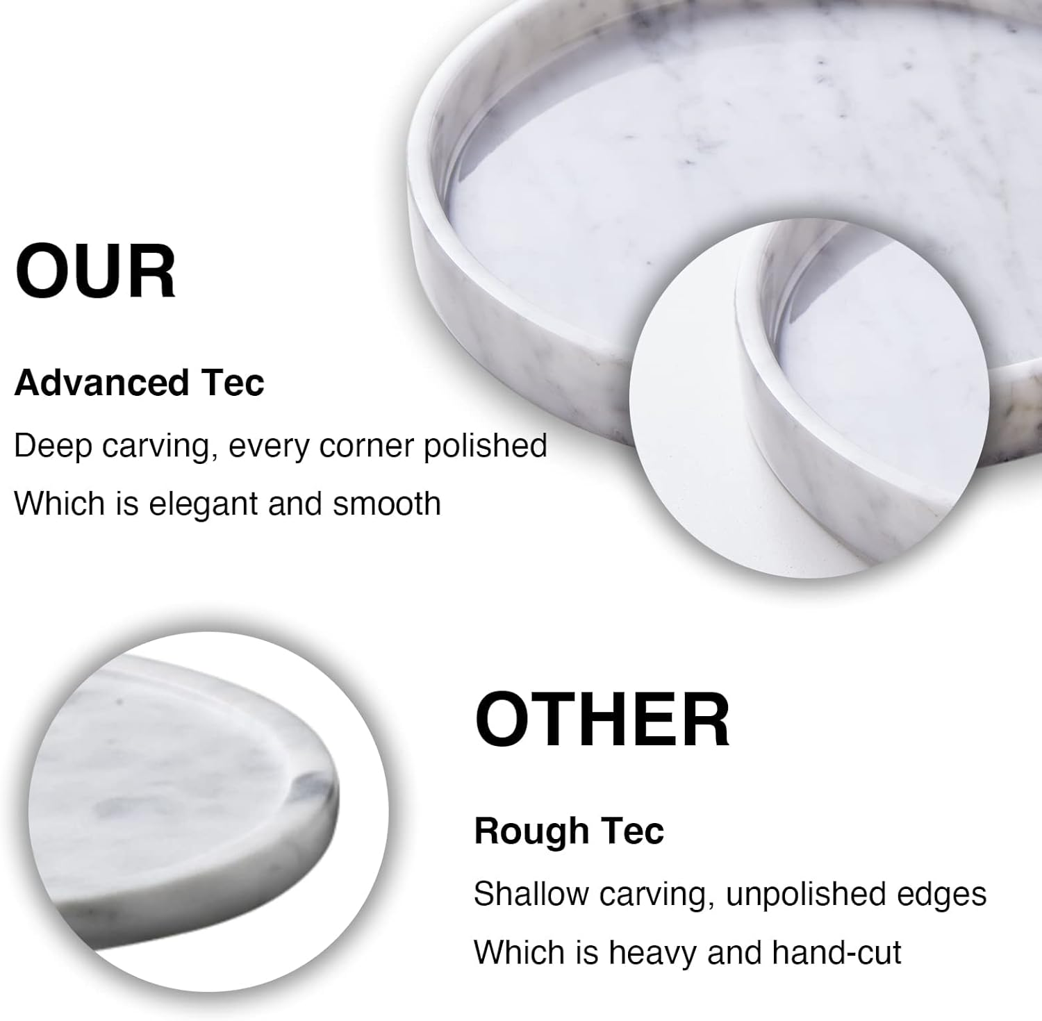 PHINILUX   100% Marble round Vanity Tray 10&lsquo;&rsquo;, Minimalist Modern Decor & Serving Trays for Bathroom, Kitchen, Nightstand, Jewelry Ring Dish Holder, Table Accents Decor, White image number 1