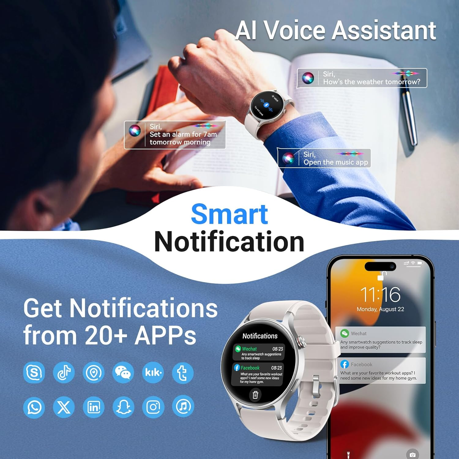 Aeac Smart Watch for Women Men,1.32" AMOLED Touchscreen Fitness Tracker, Make/Answer Calls, Activity Trackers with Heart Rate/Sleep/Spo2 Monitor,110+ Sport Modes Waterproof Fitness Watch image number 3