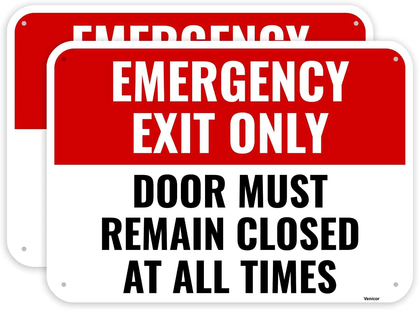 2PC Emergency Exit Only Sign, 14 X 10 Inches - Aluminum - Door Must Remain Closed at All Times image number 1
