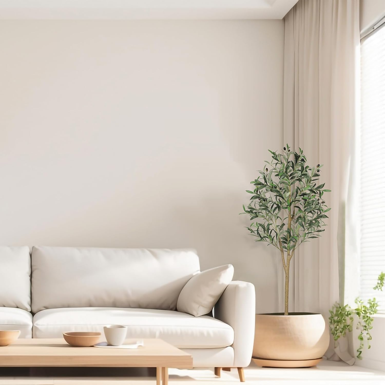 4Ft Faux Olive Tree - Olive Trees Artificial Indoor 4 Feet with Realistic Leaves and Natural Wood Trunk, Potted Fake Silk Plant Artificial Trees Indoor for Home Office Decor image number 3