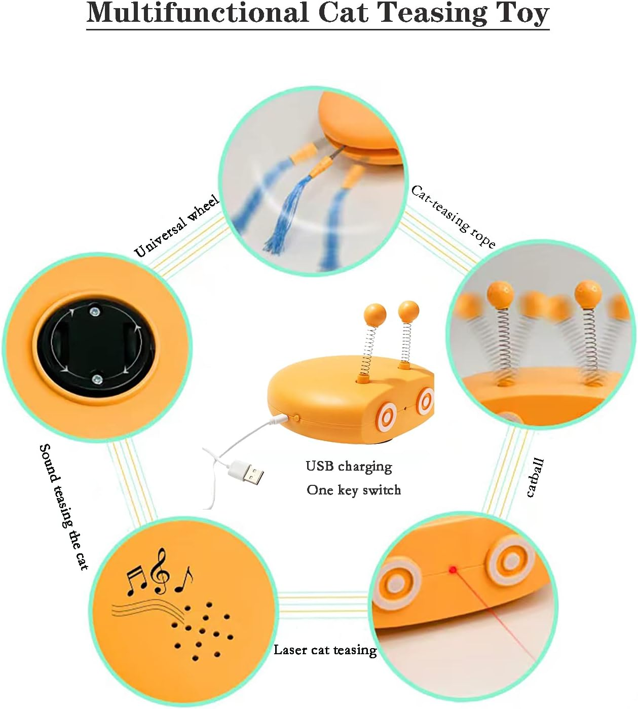 Interactive Cat Toys, Cat Feather Wands, Cat Laser Toys, Imitation Bird Calls, USB Rechargeable, Indoor Intelligent Cat Toys with Universal Wheels /218