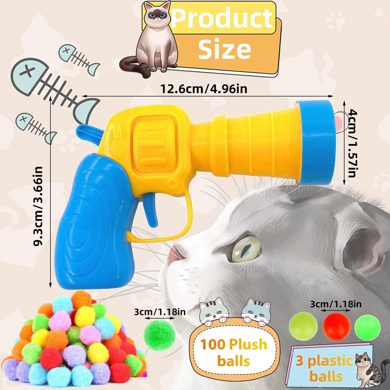 ENUTROF Cat Toy Balls Felt Balls Cat Toy 3 Cm Soft Felt Cat Balls Kitten Pom Silent Pompom Ball 103 Balls image number 5