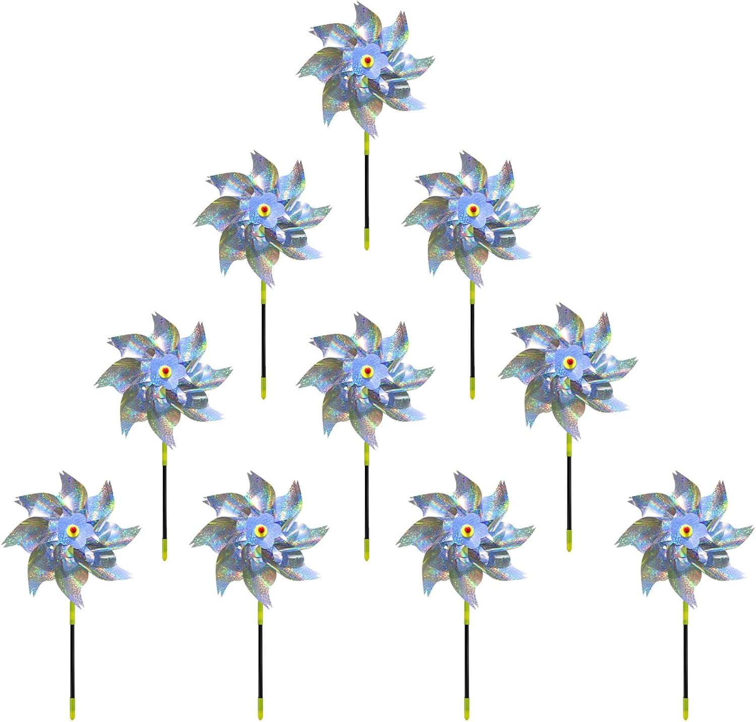 Bird Blinder Repellent Pinwheels - 10 Pack Reflective Pinwheels with Stakes, Extra Sparkly Pinwheel for Garden Decor, Bird Devices Deterrent to Scare Birds Away from Yard Patio Farm image number 1