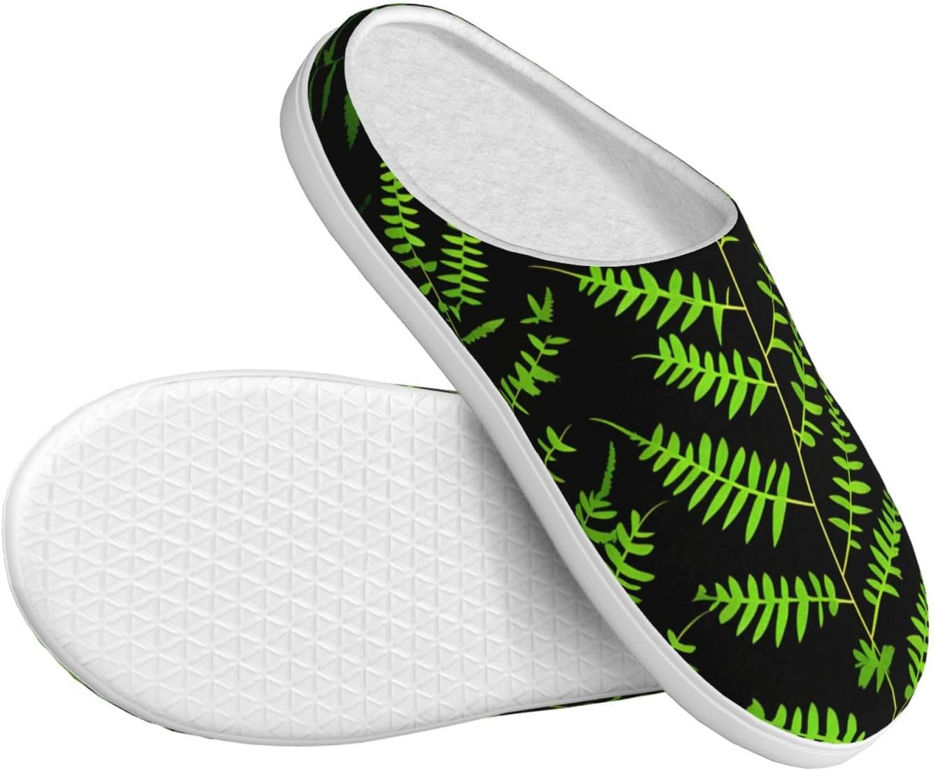 Natural Plant Silhouette Fern Leaf Print Versatile Use anti Pilling Washable Slippers for Women Men Cozy Stylish Shoes, Black, 5 image number 3