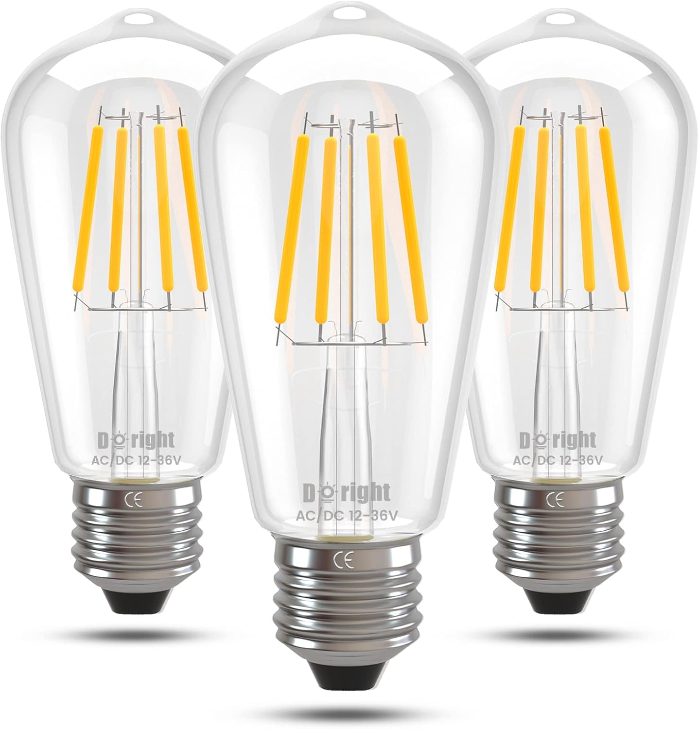 Doright 3-Pack 12V LED ST64 E27 Edison Screw Bulbs, 4W Low Voltage, Warm White 2700K, 400 Lumens, Energy Efficient, Touch Control, Outdoor Use image number 4