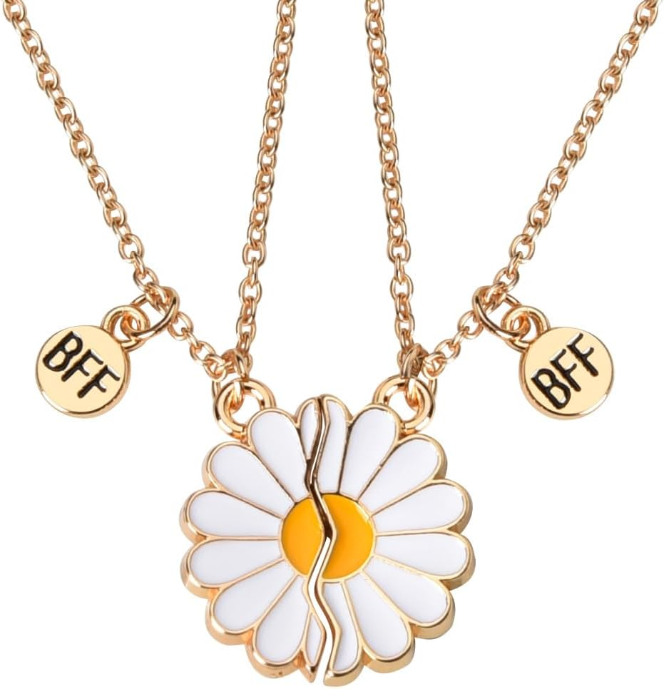 BFF Necklaces for 2 Girls Daisy Butterfly Avocado Matching Heart Necklace Friendship Gifts for Best Friends Sisters Besties