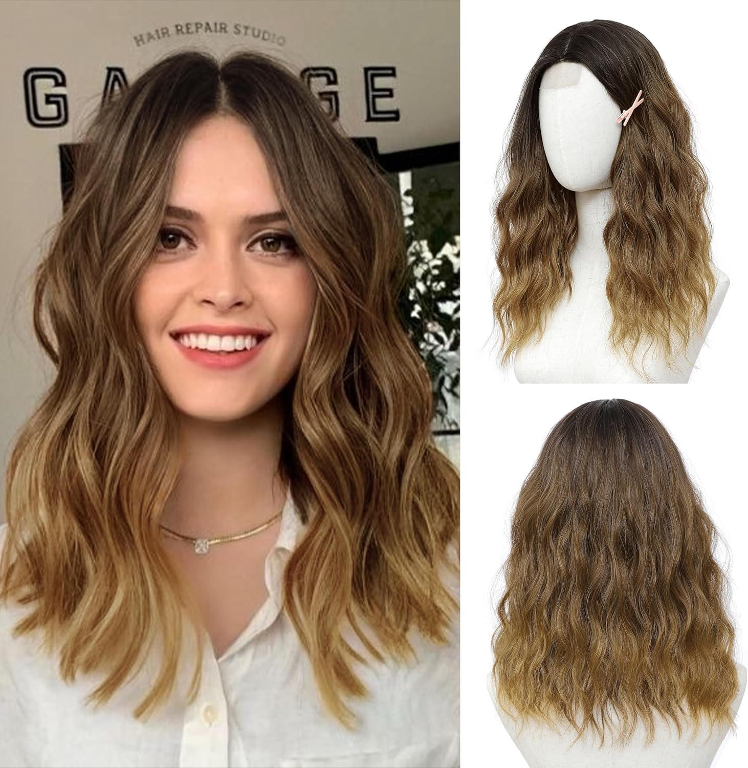 BUPPLER Burgundy Red Wig 45.72 Cm Medium Length Wigs for Women Middle Parting Synthetic Hair Wavy Wig with Improved Strands, Natural Wig for Everyday Party/Halloween