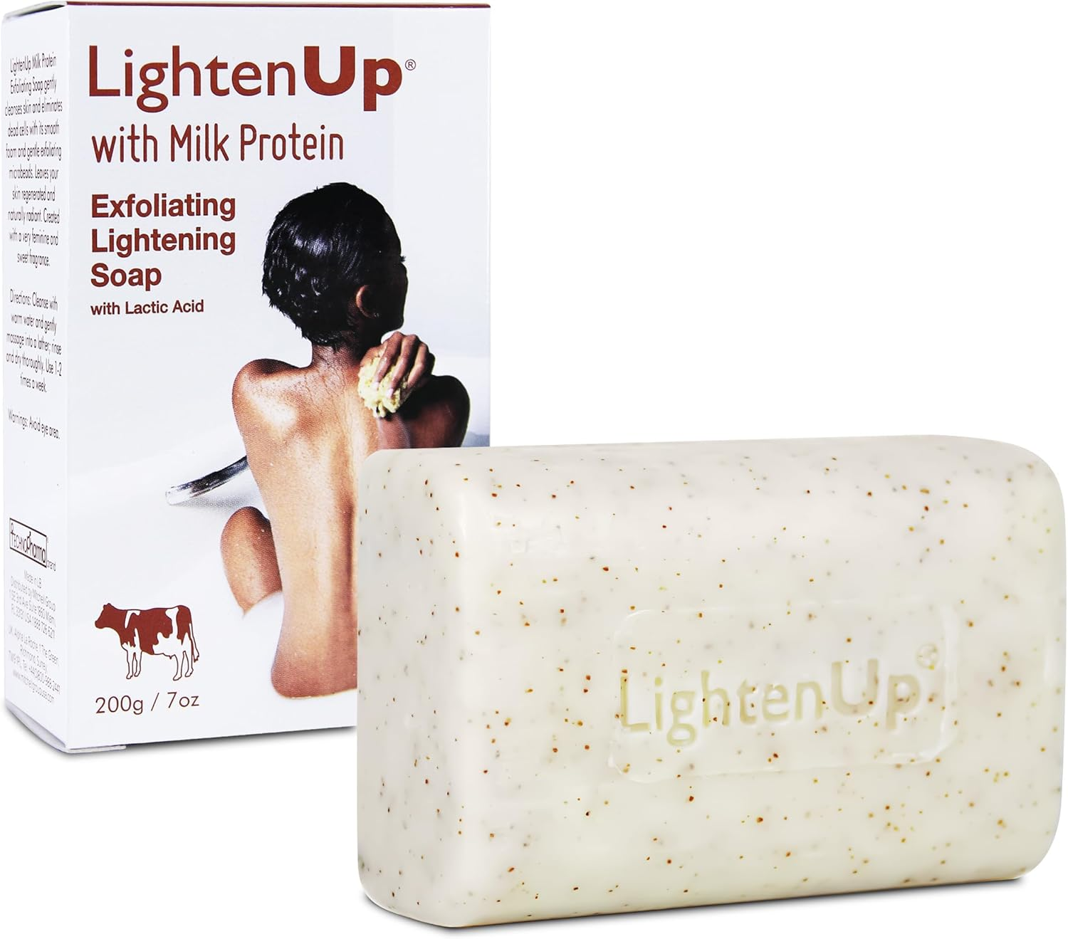 Lightenup, Lactic Acid Exfoliating Soap | 7.7 Oz / 200 G | Brightening Bar, AHA Soaps, Fade Dark Spots On: Knees, Body, Armpits | with Shea Butter, Apricot, Milk Protein image number 3