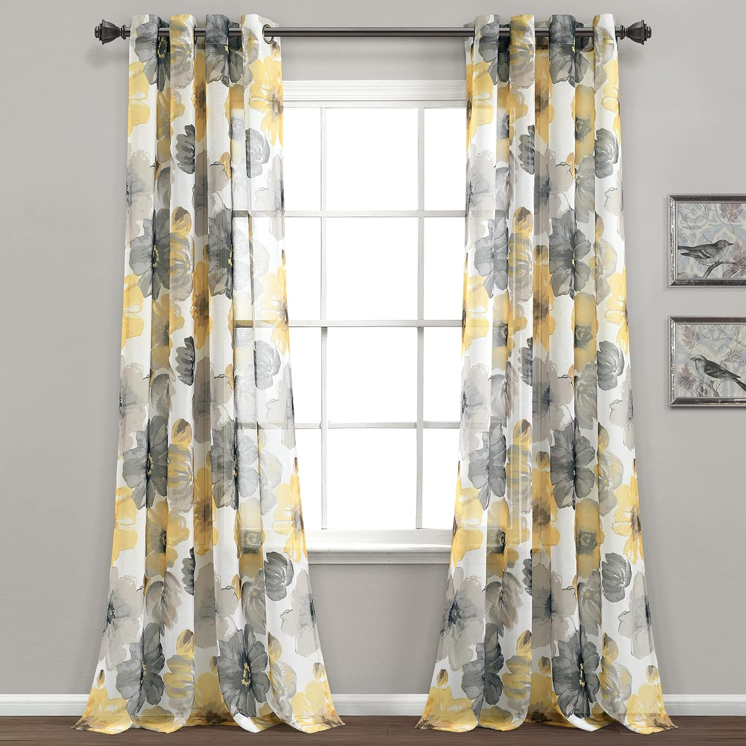 Lush Decor Leah Room Darkening Window Curtain Panel Pair Floral Insulated Grommet, 52" W X 84" L, Blue