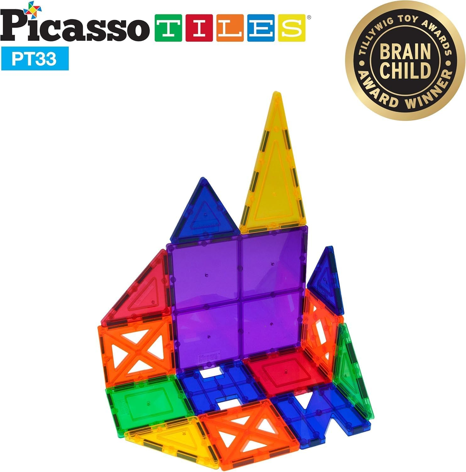 Picassotiles 33 Piece Building Blocks 33Pcs Educational Kit 3D Building Construction Toy Set Clear Magnetic Stacking Block STEM Playboard Magnet Felt Tiles Novelty Game, Creativity beyond Imagination image number 4