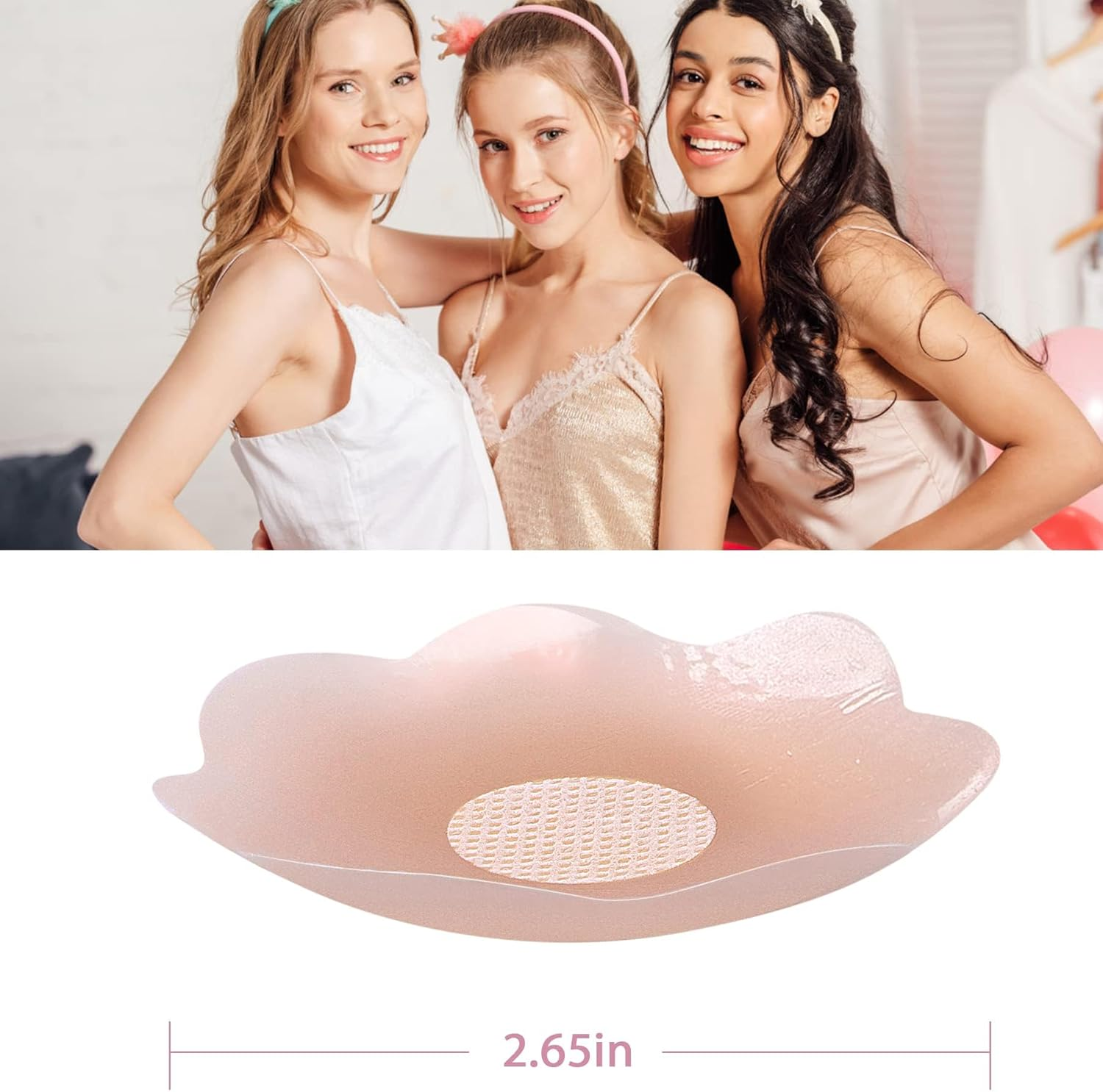 Woman Silicone Pasties Adhesive Bra Reusable 2 Pair Nipple Cover Set by MUQU (Nude) image number 3